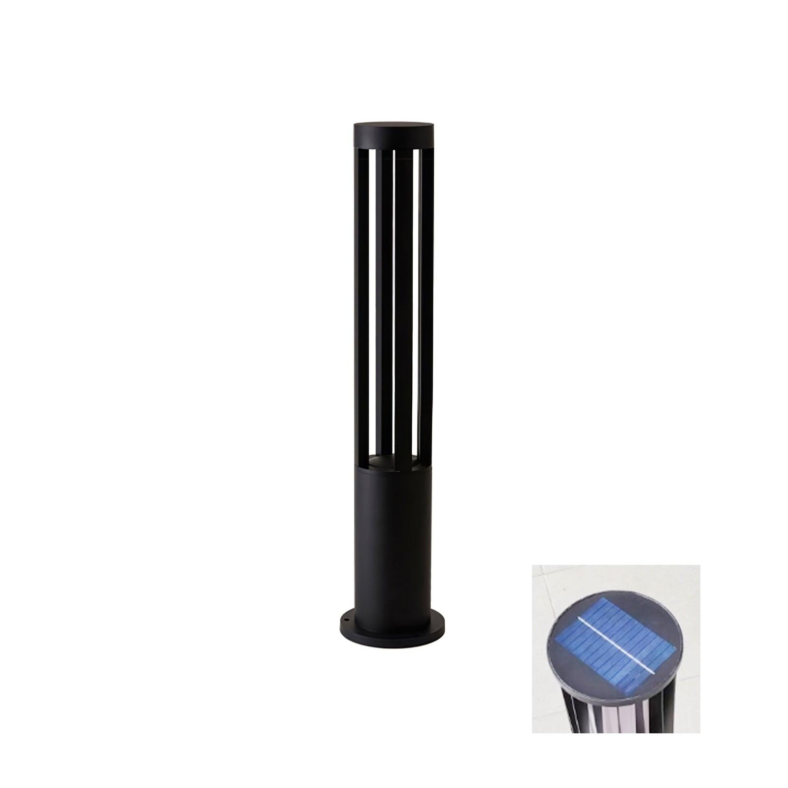 Black Cylindrical Garden Outdoor Light with Solar Panel - Cueteks