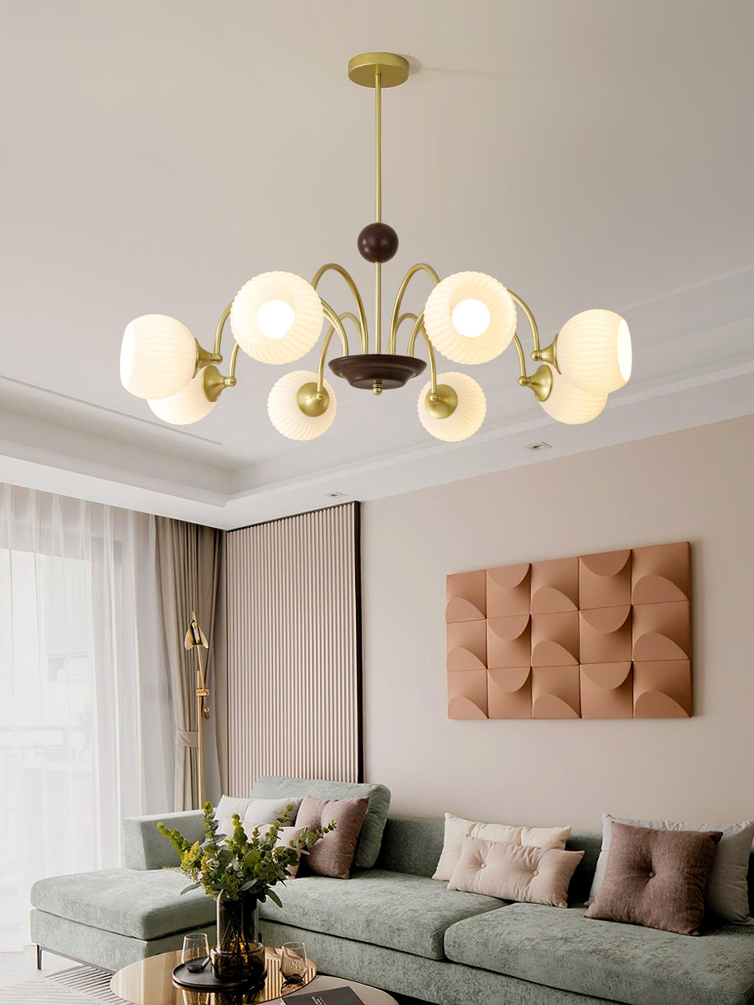Sculptural Glass Ribbed Chandelier - Cueteks