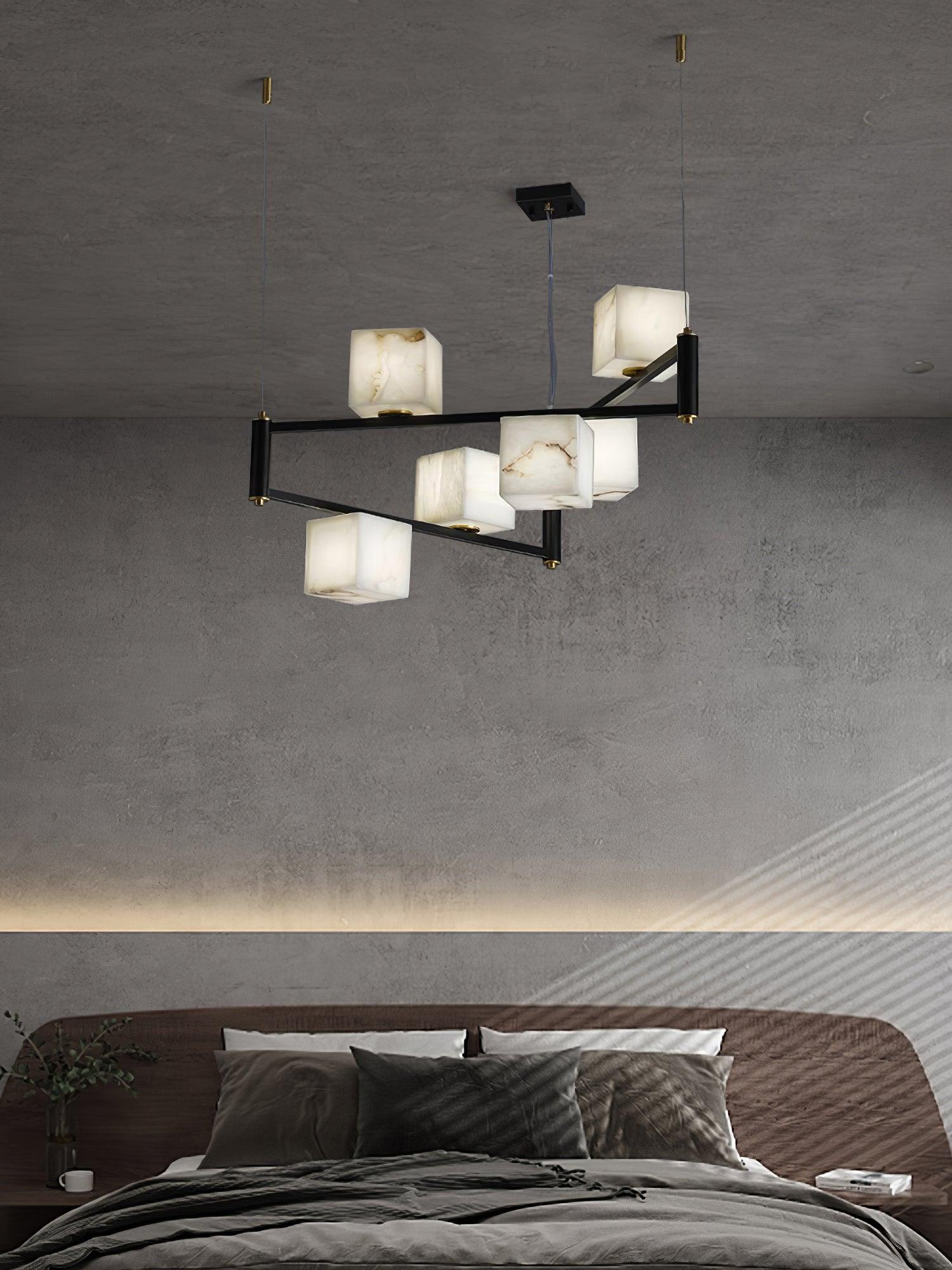 Alabaster Square Box Chandelier - Cueteks