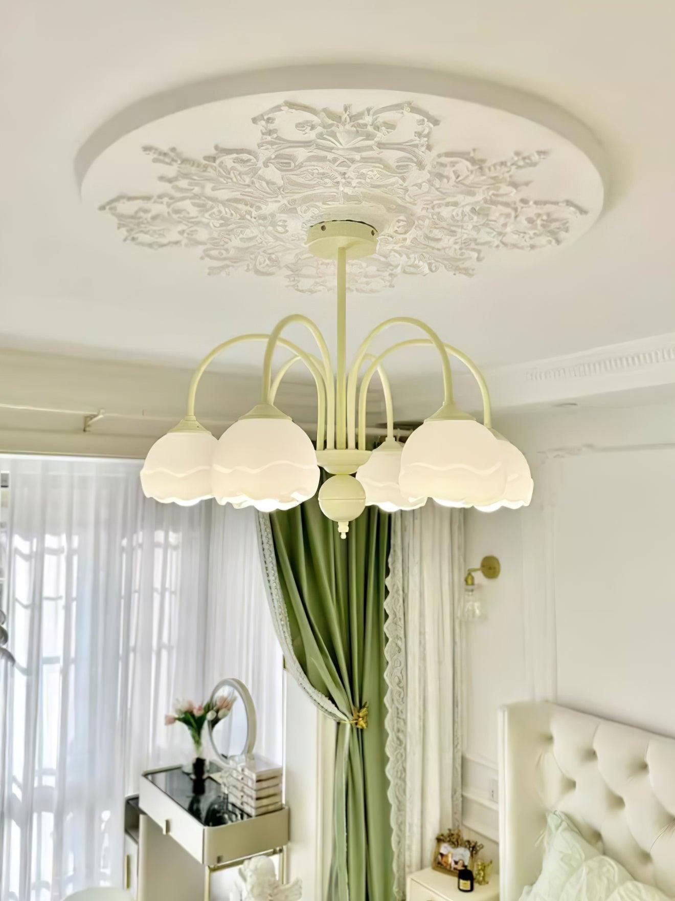 Creamy chandelier with white glass shades