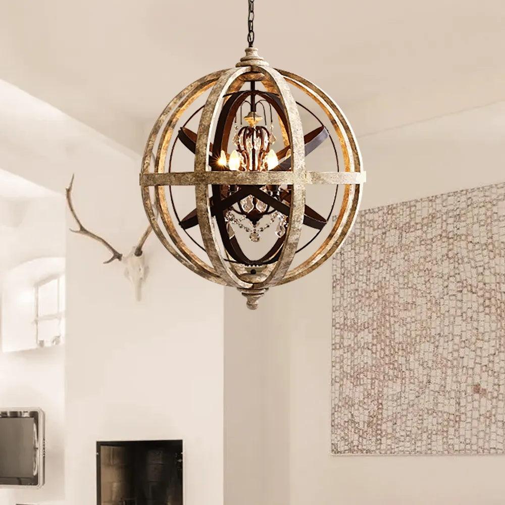 Retro Globe Weathered Chandelier - Cueteks