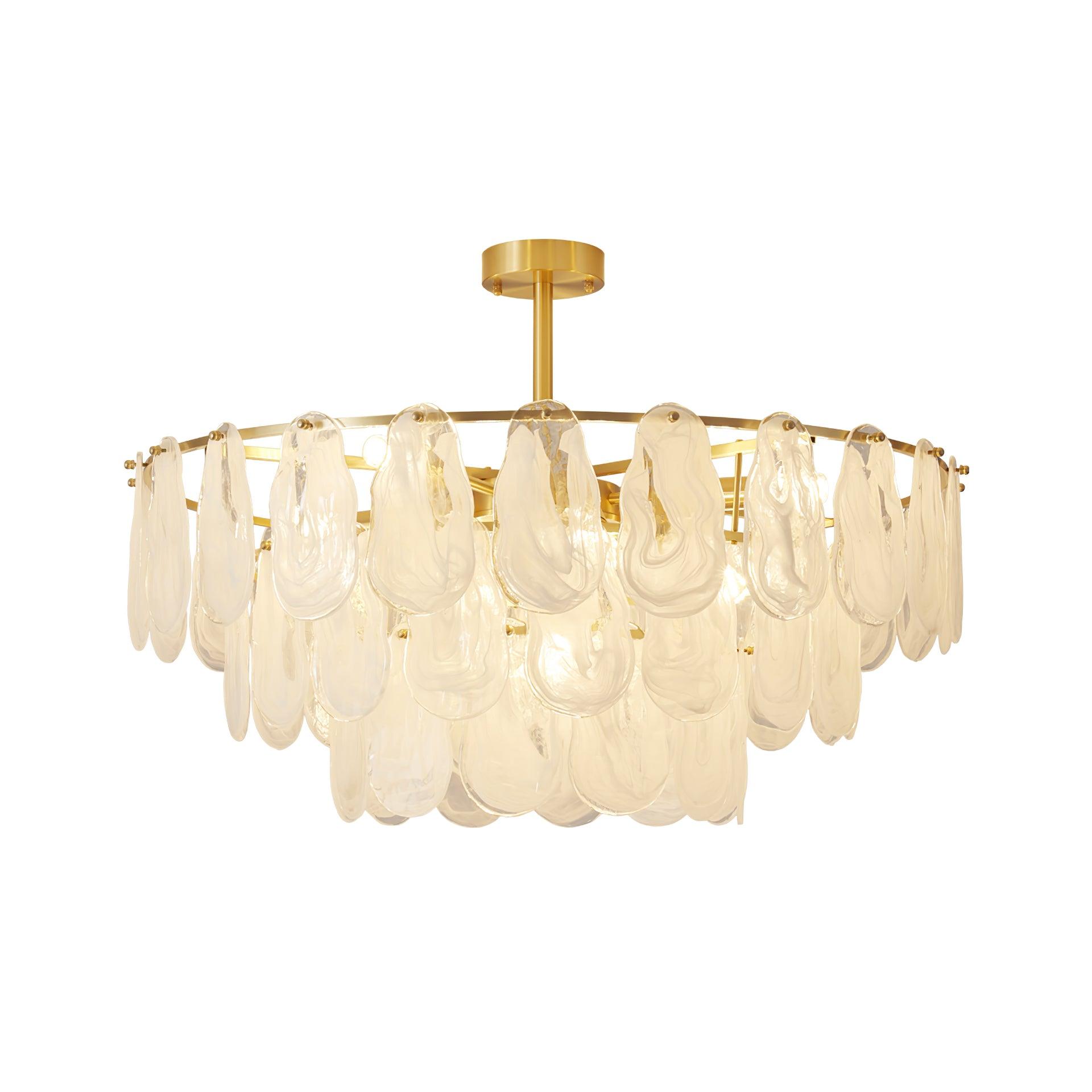 Round Cloud pendant showing its round frame and overlapping cloud-patterned glass tiers