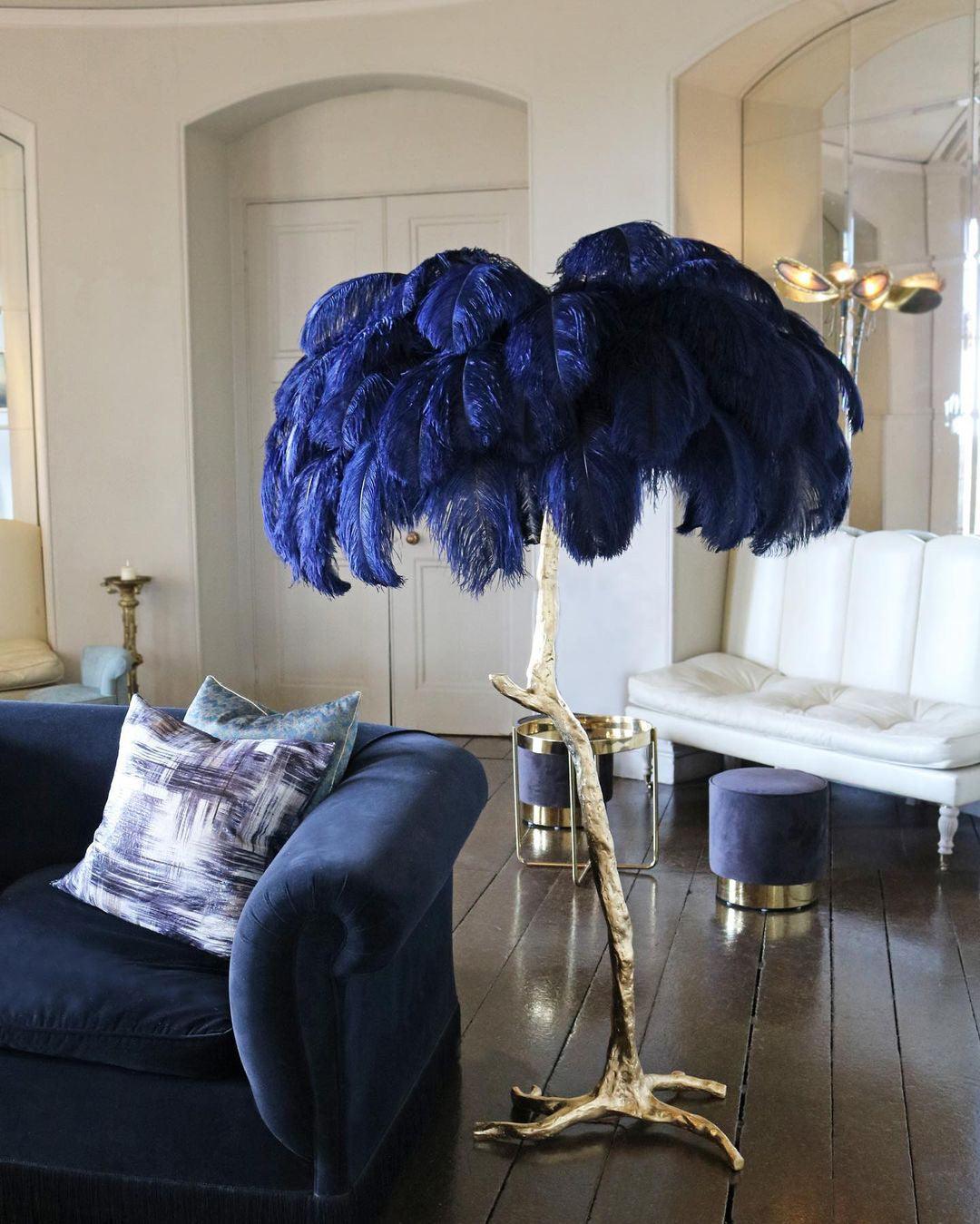 Ostrich Feather Brass Floor Lamp - Cueteks