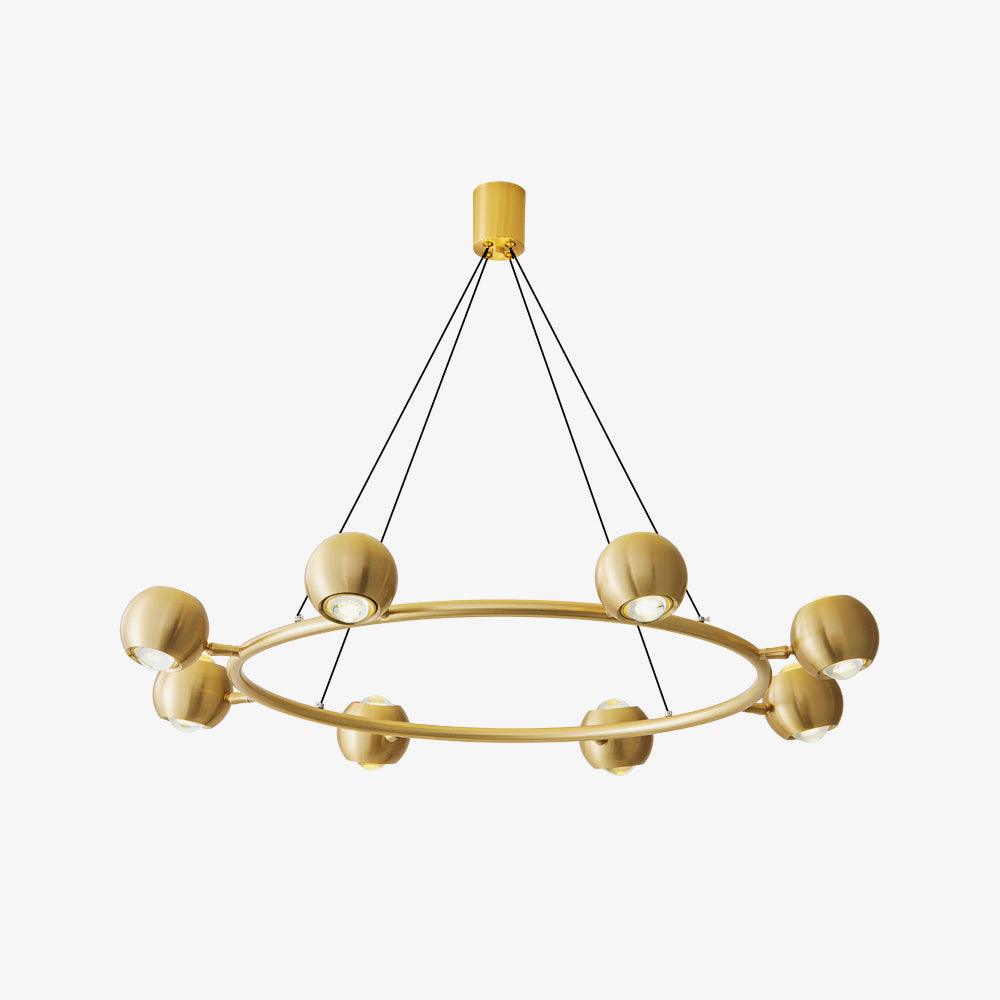 Six-head brass ring chandelier in an isolated view
