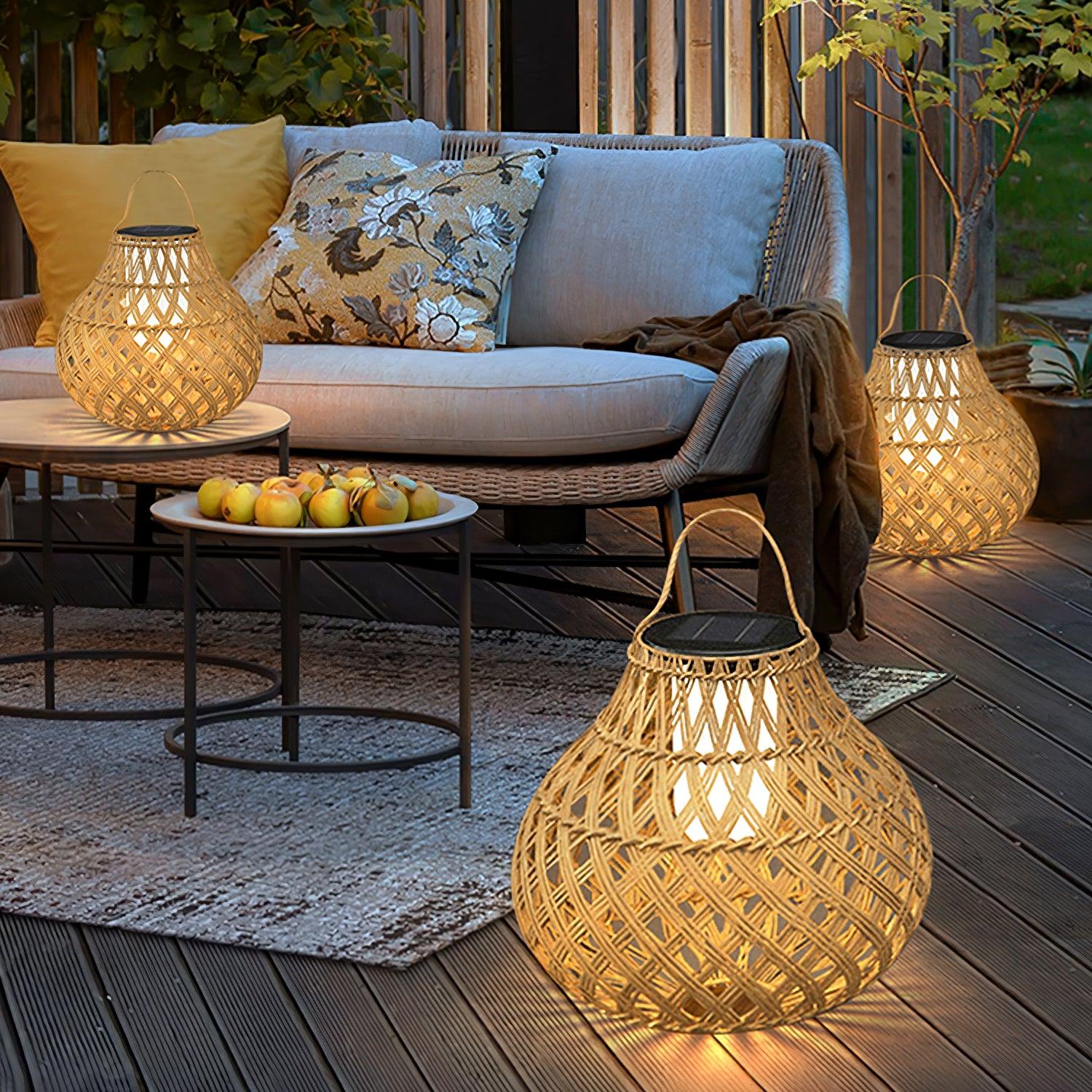 Woven Sphere Solar Lantern Outdoor Lamp - Cueteks