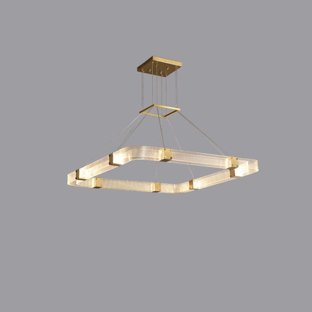 Single-tier square acrylic chandelier with gold-tone segment connectors and a matching square canopy