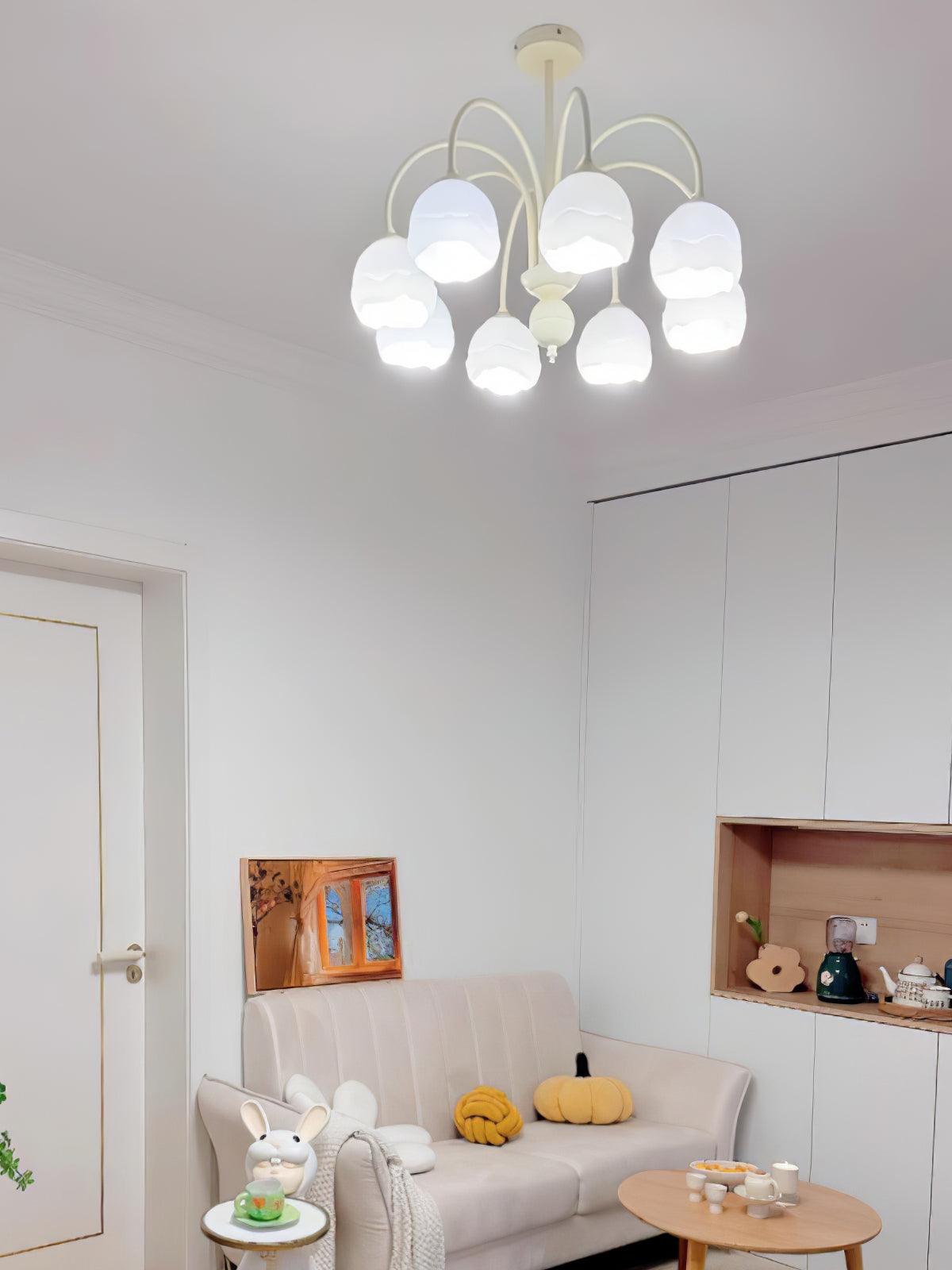 Creamy chandelier with white glass shades