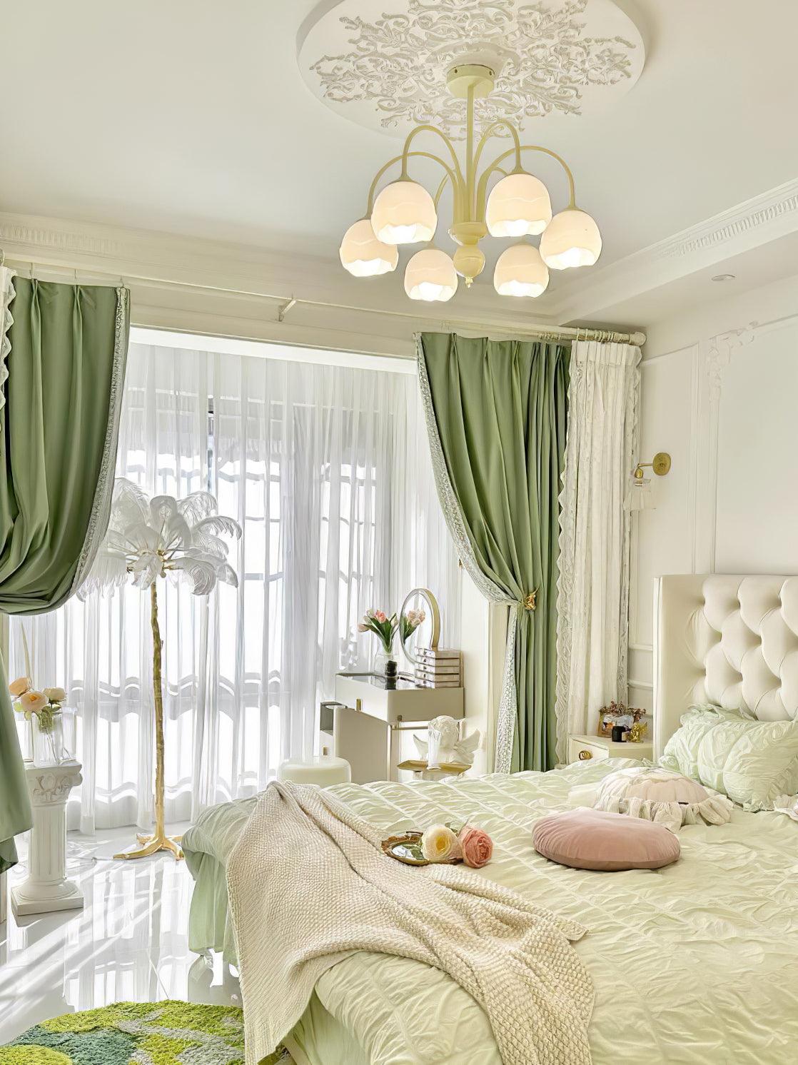 Creamy chandelier with white glass shades