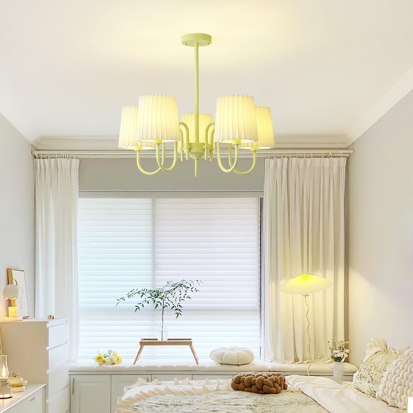 Pleated Fabric Matcha Chandelier - Cueteks