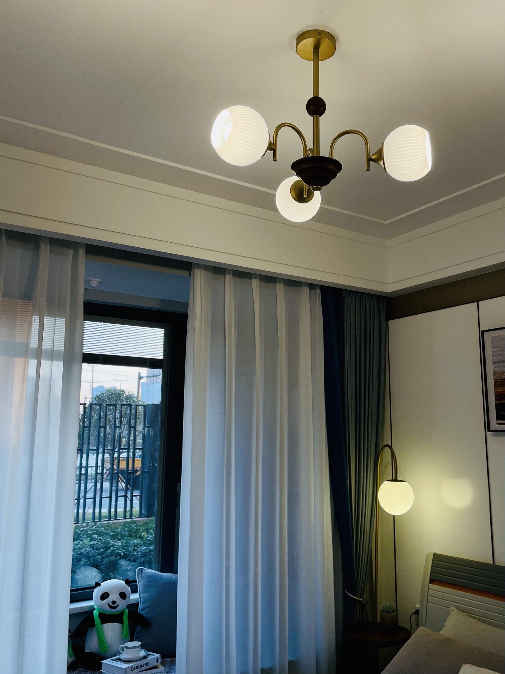 Sculptural Glass Ribbed Chandelier - Cueteks