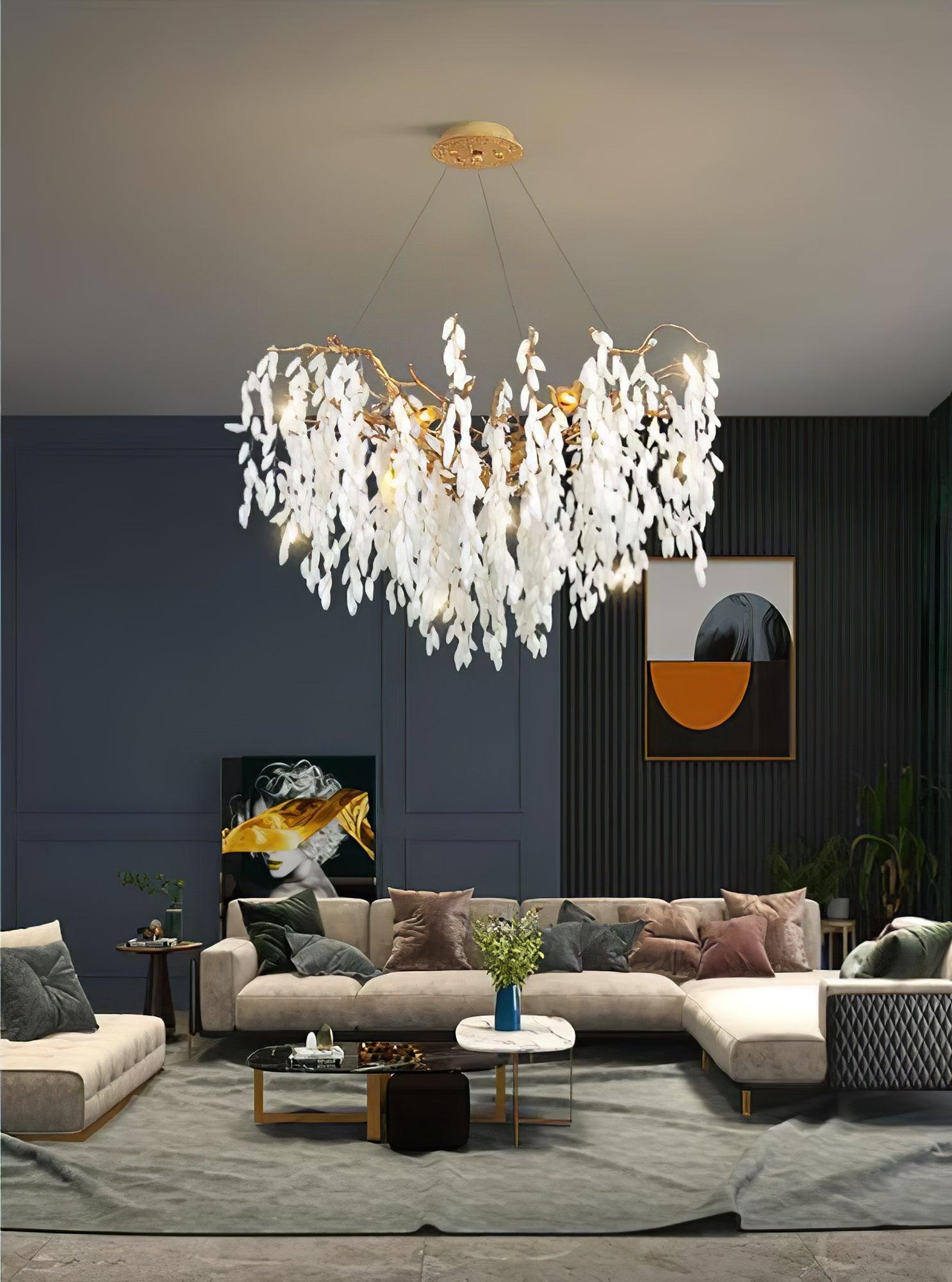 White Jade Branch Brass Chandelier - Cueteks