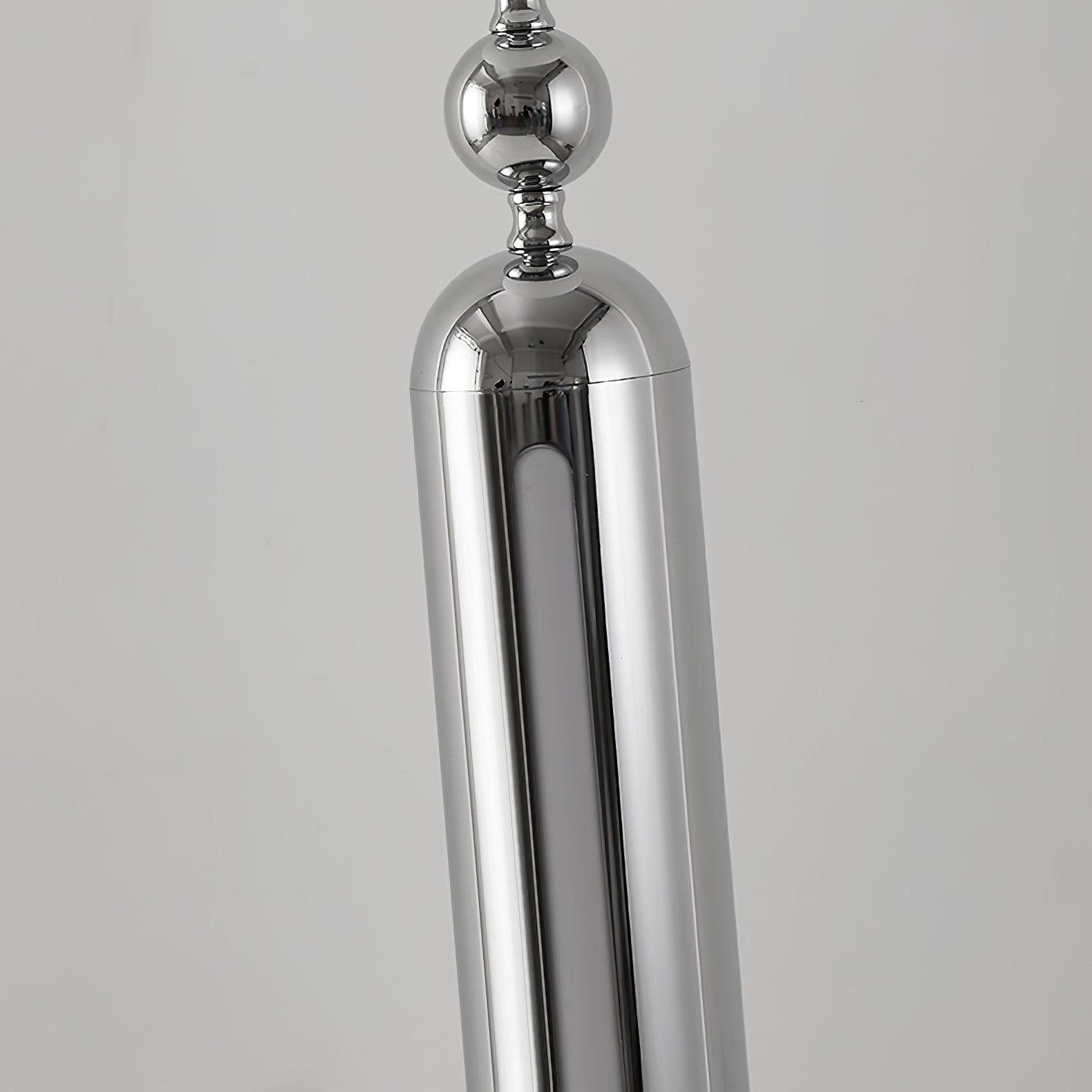 Lightning Rod chrome floor lamp with a white globe and vertical light strip