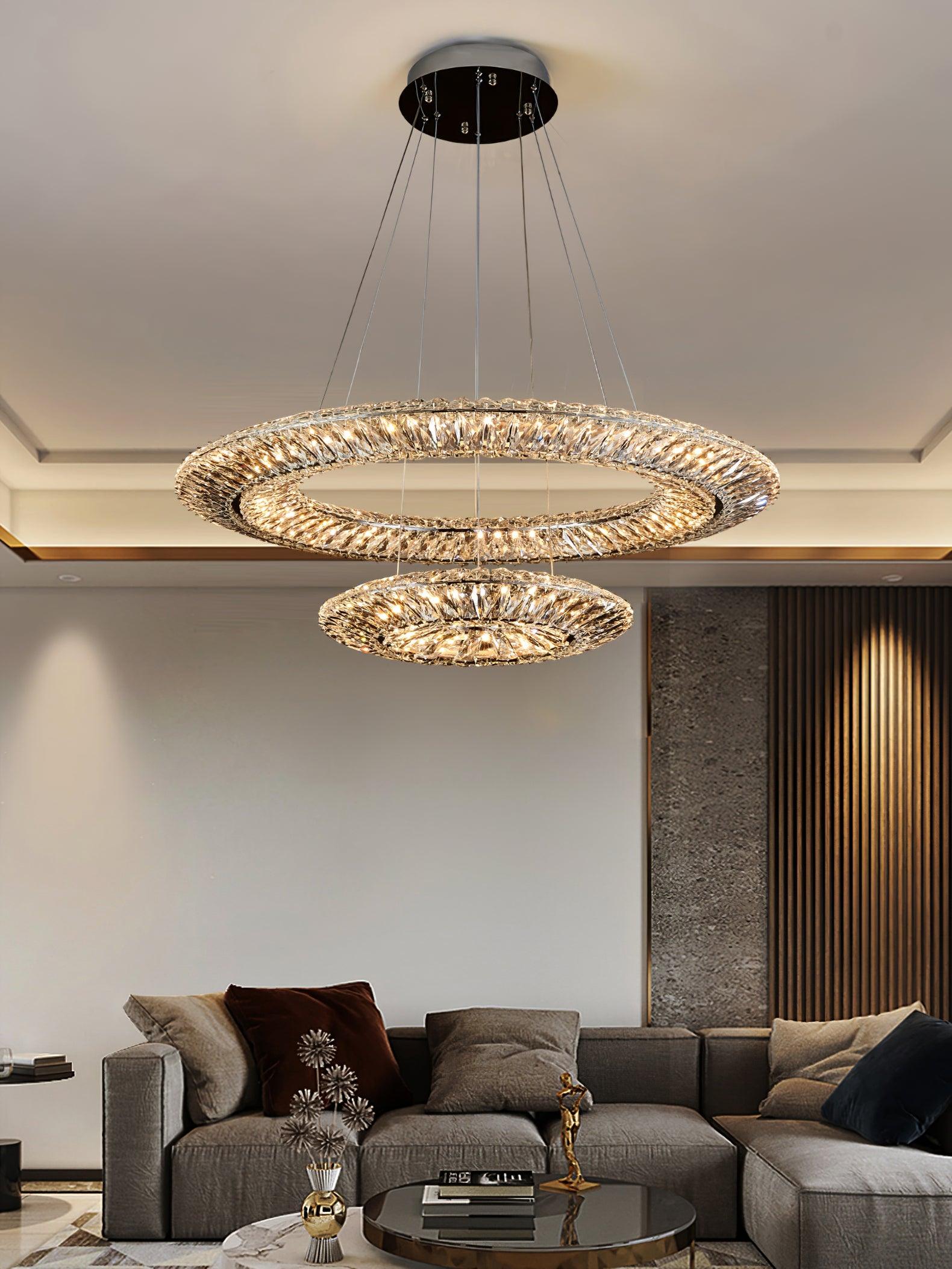 Two-ring chandelier in a living-room scene