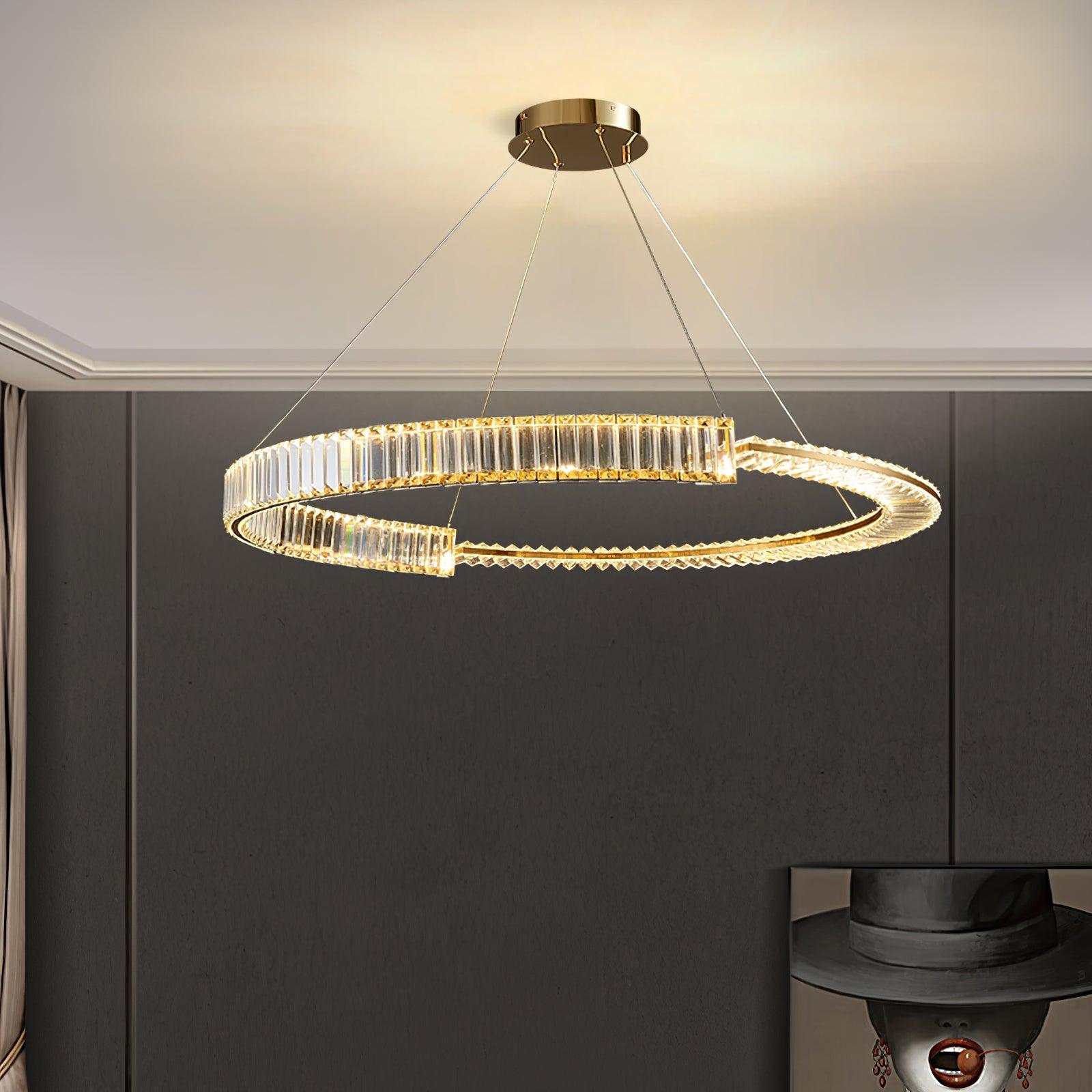 Stella crystal ring chandelier in a dark-wall interior