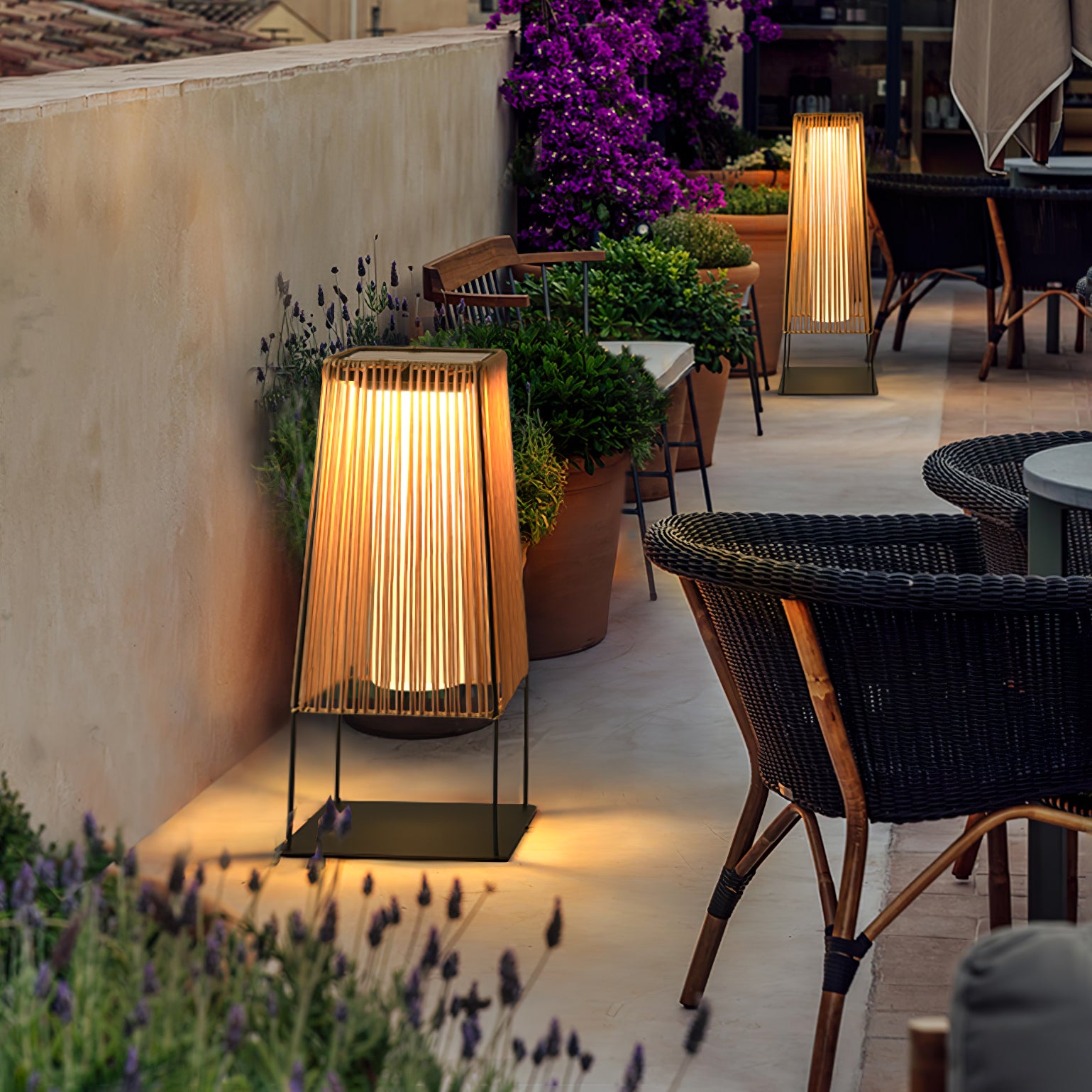 Plastic Rattan Outdoor Post Light with Solar Panel - Cueteks