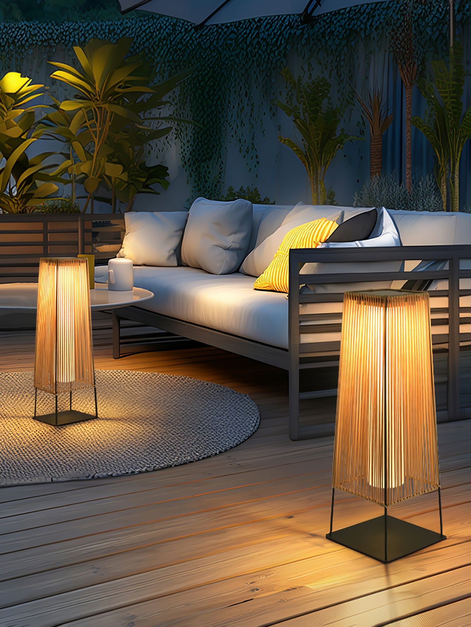 Plastic Rattan Outdoor Post Light with Solar Panel - Cueteks