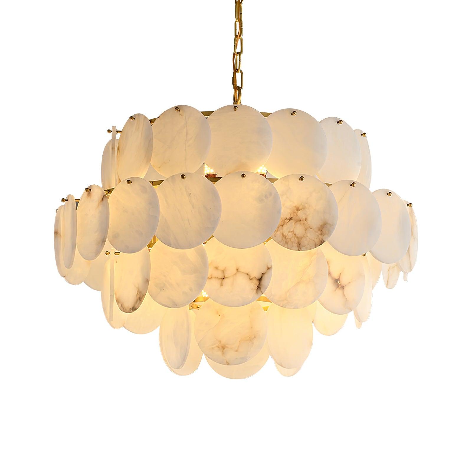 Alabaster Shell Brass Chandelier - Cueteks