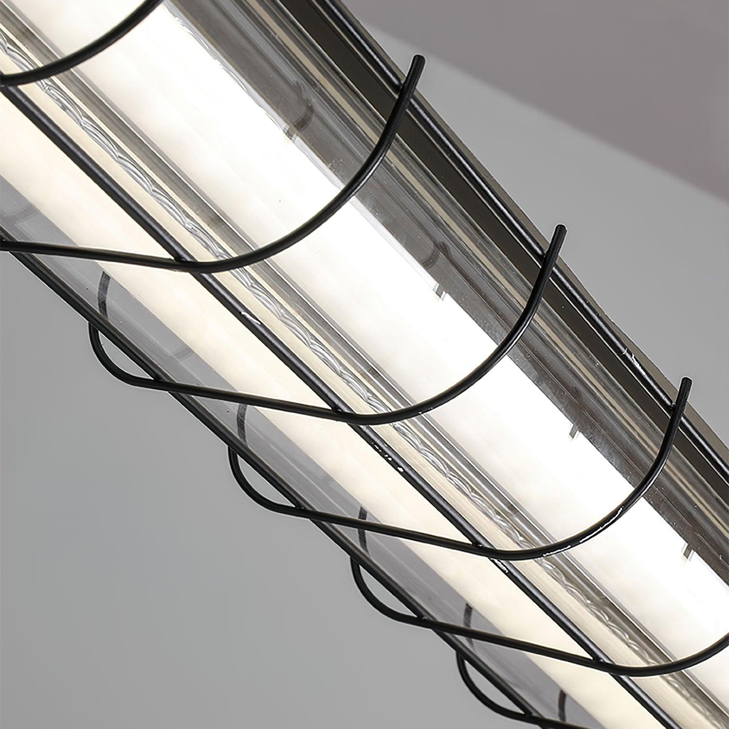 Underside detail of the Artisan Glass light channels, clear glass sections and black retaining loops