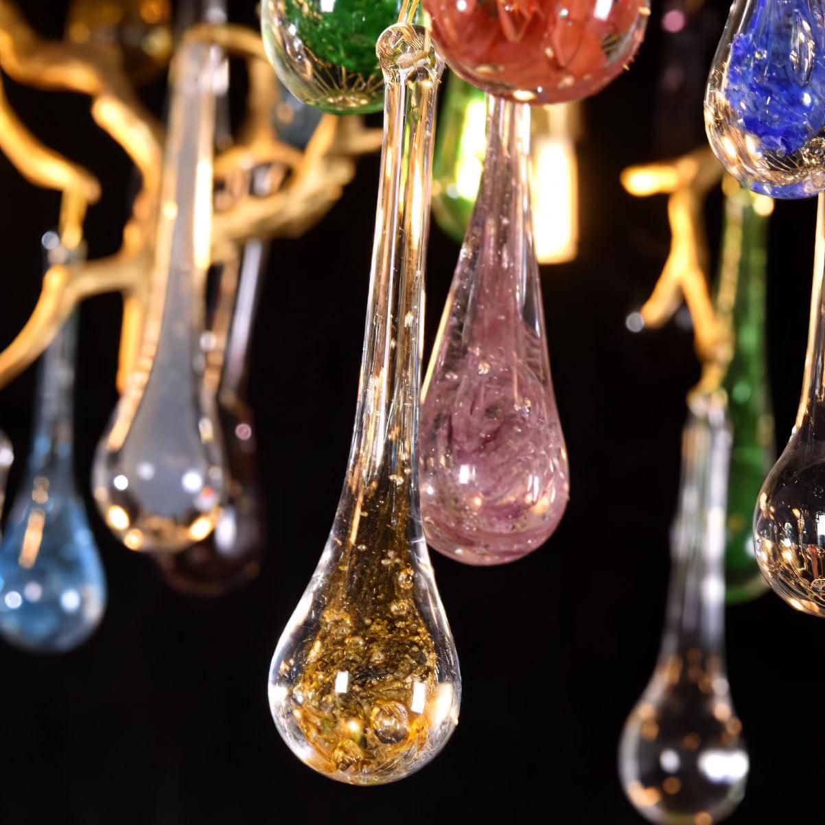 Colorful Raindrop Brass Branch Chandelier - Cueteks