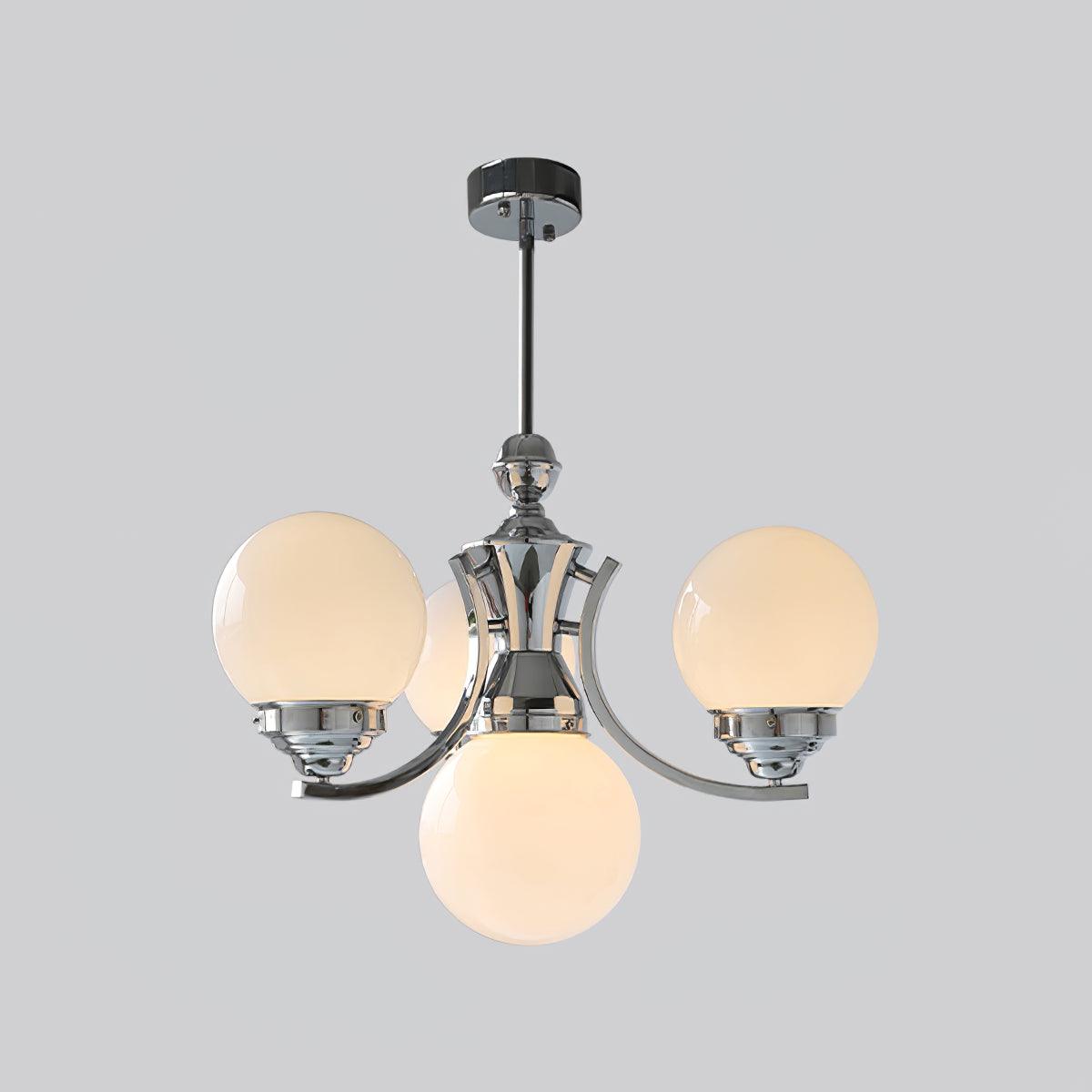 4-light A in Chrome+White, with upward-facing arm globes and a central lower globe against grey