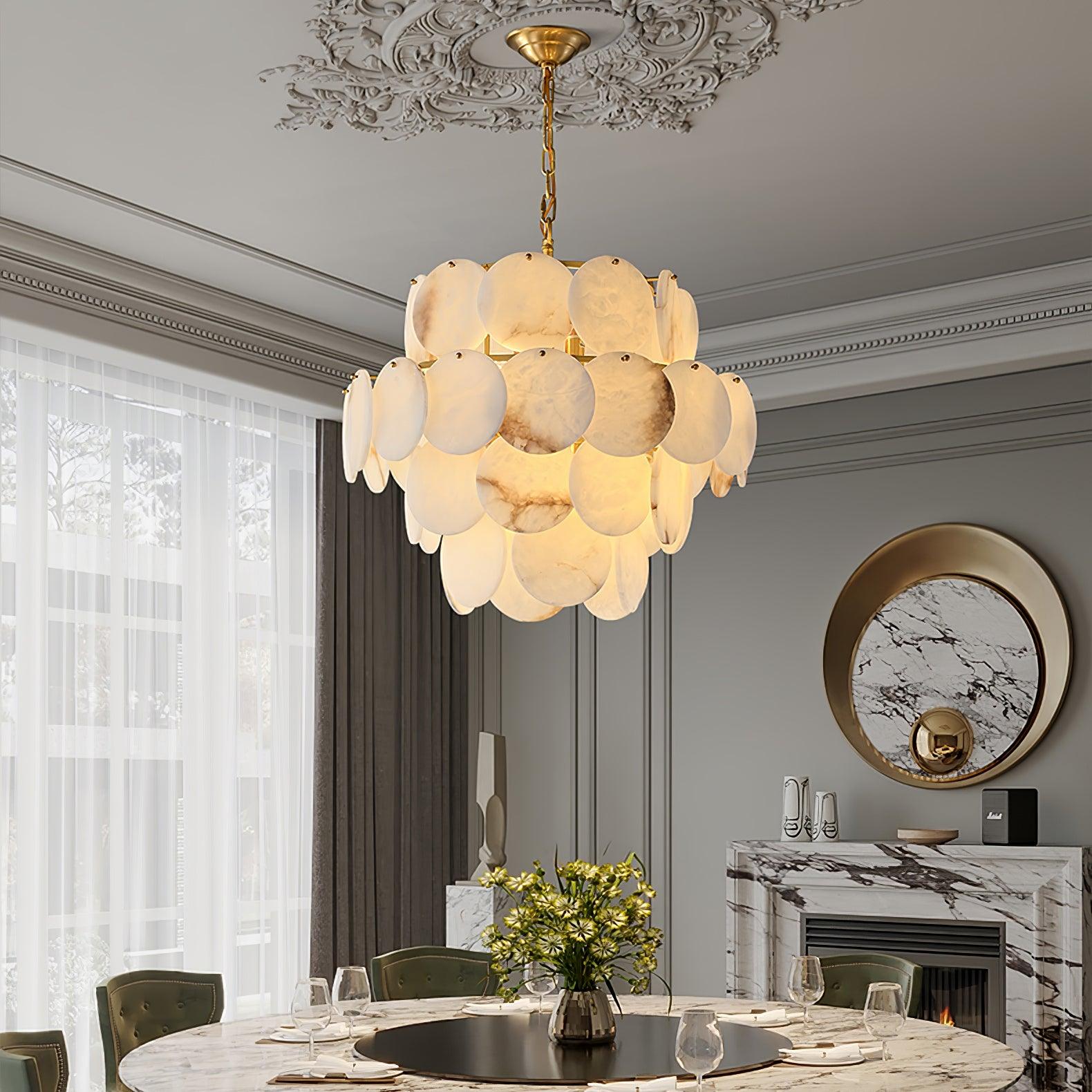 Alabaster Shell Brass Chandelier - Cueteks