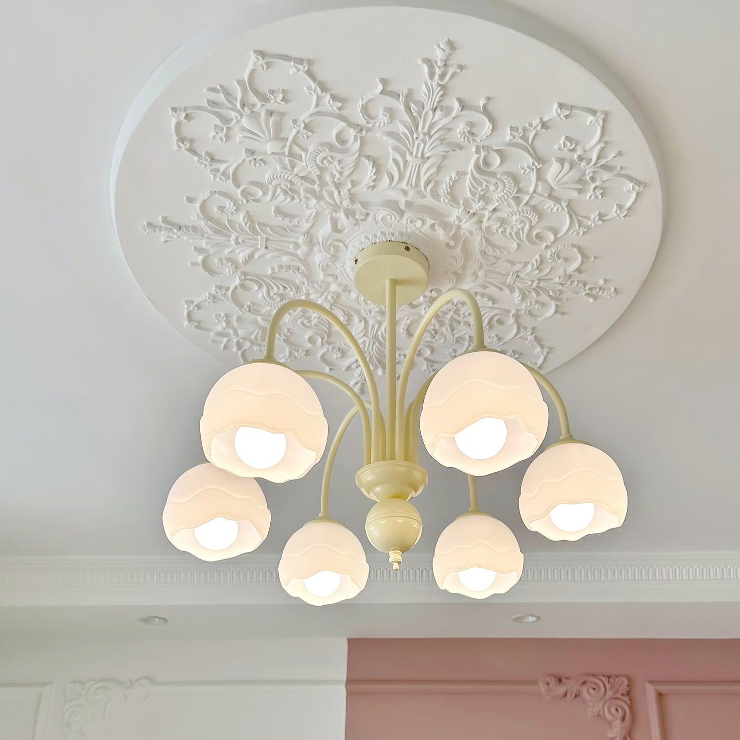 Creamy chandelier with white glass shades