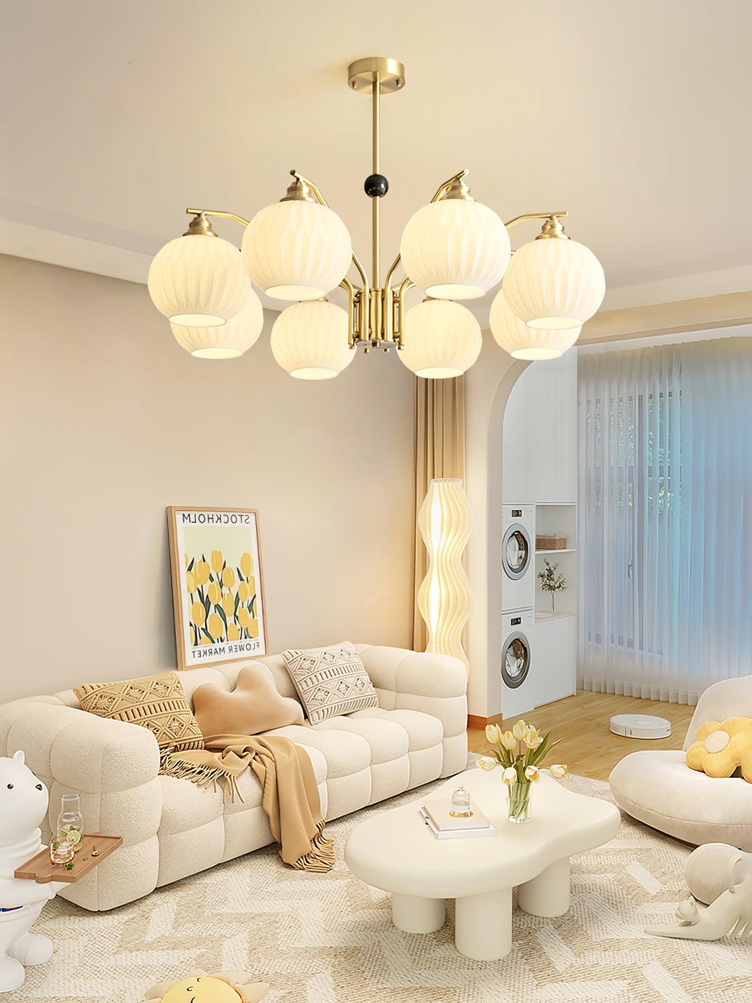 Ribbed Glass Gold Chandelier - Cueteks