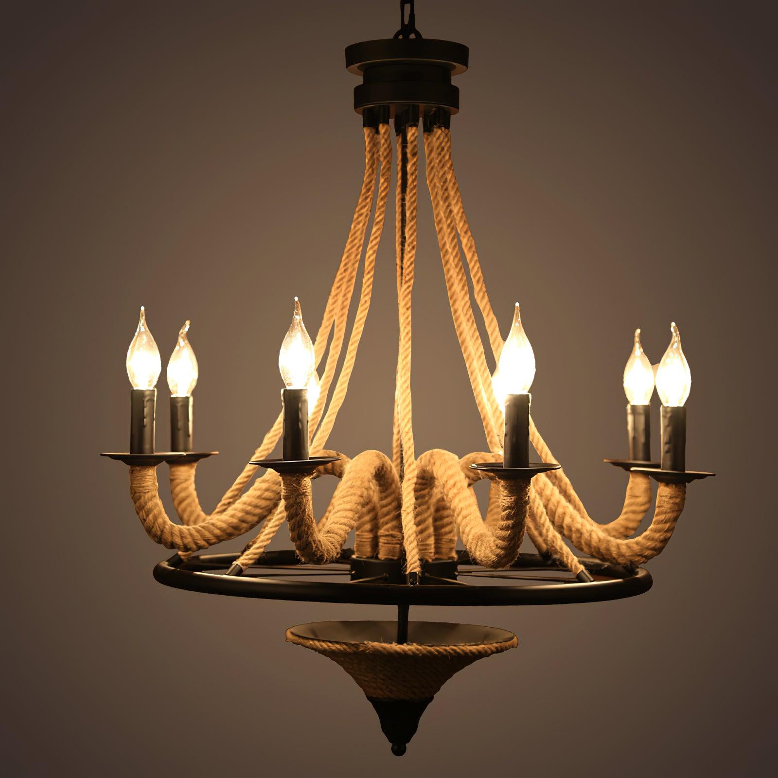 Hemp Rope Industrial Large Wheel Chandelier - Cueteks