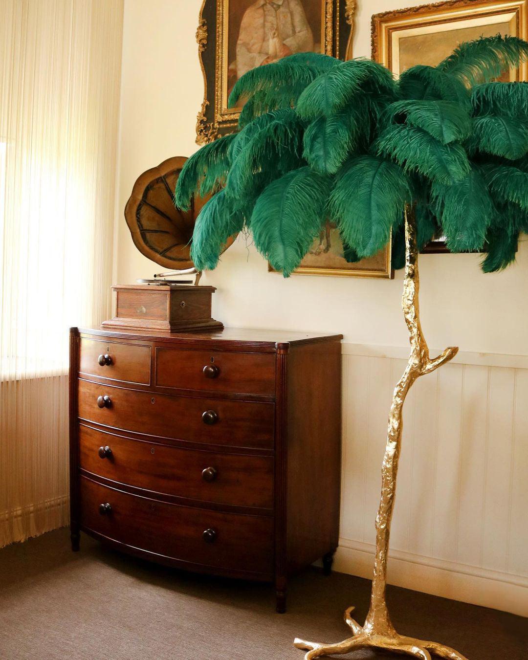 Ostrich Feather Brass Floor Lamp - Cueteks