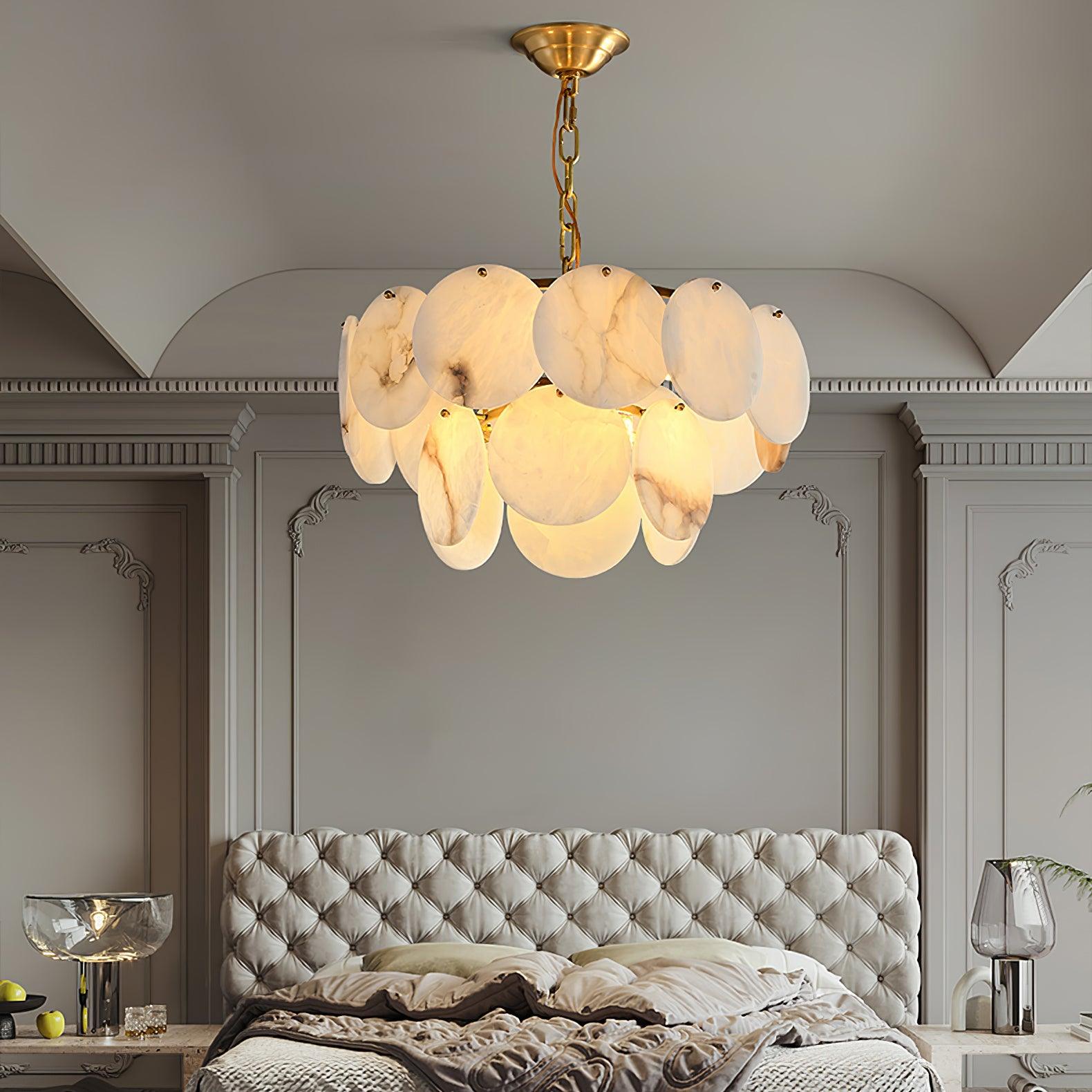 Alabaster Shell Brass Chandelier - Cueteks