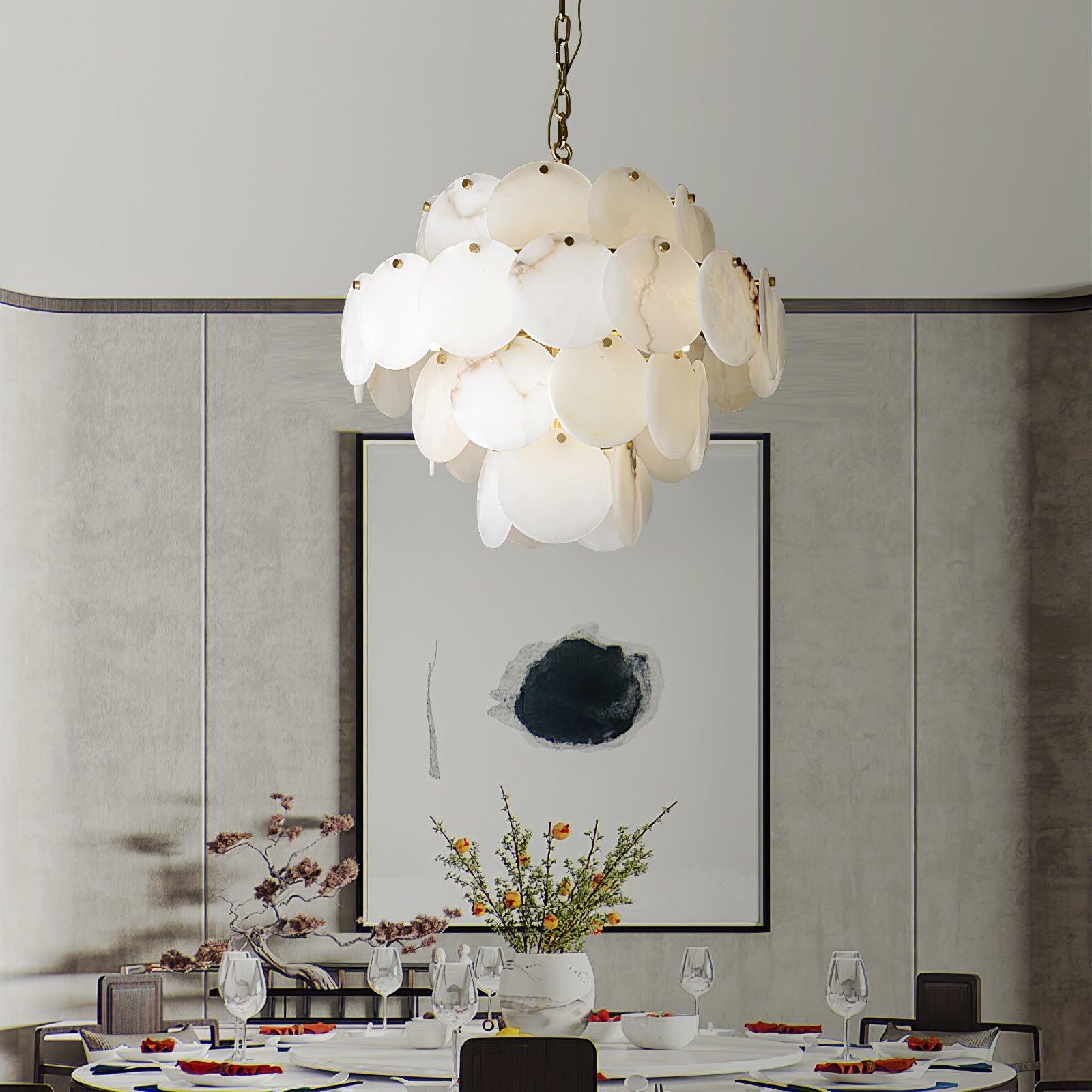 Alabaster Shell Brass Chandelier - Cueteks