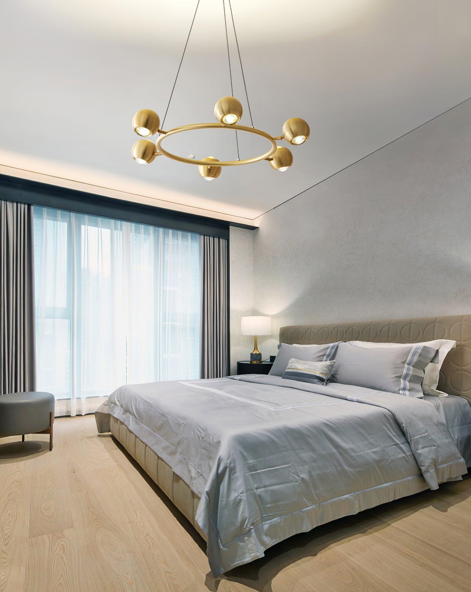 Six-head ring chandelier in a bedroom