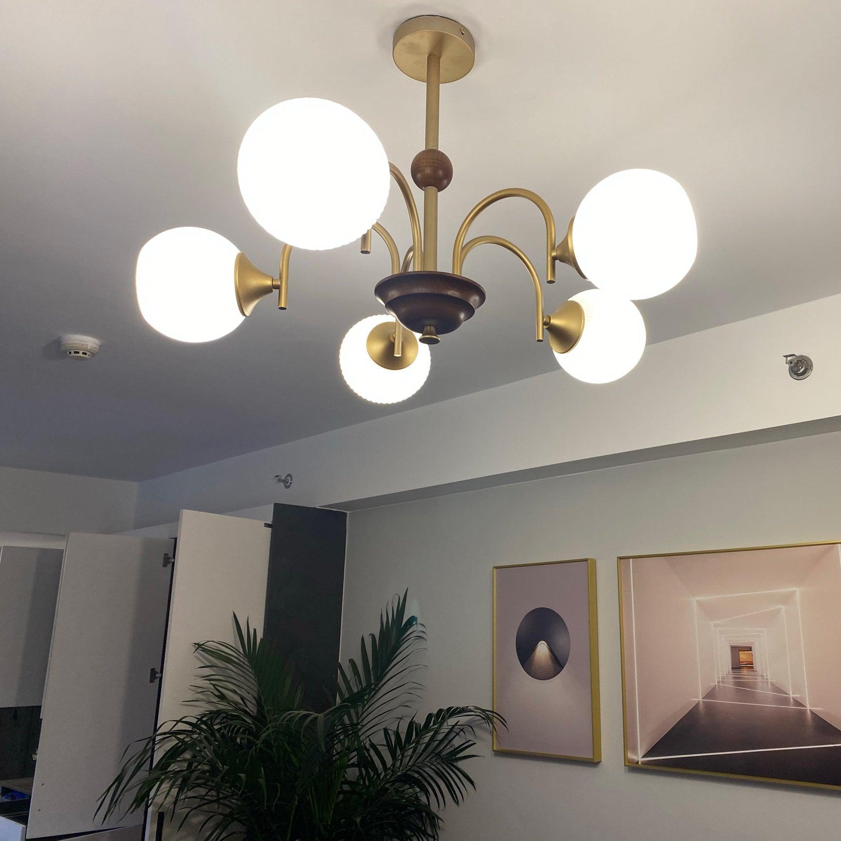 Sculptural Glass Ribbed Chandelier - Cueteks