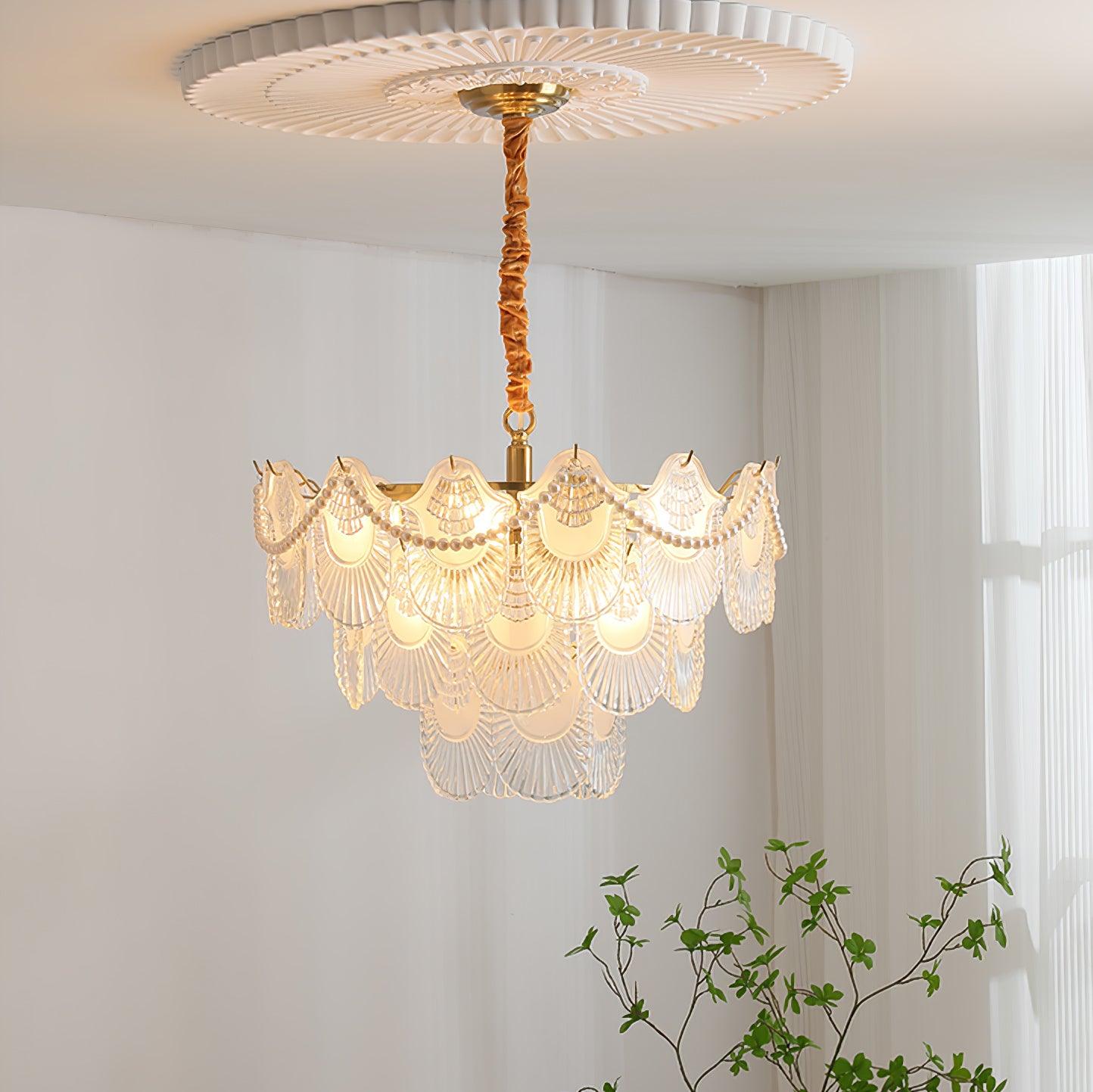Pearl Glass Shell Chandelier - Cueteks