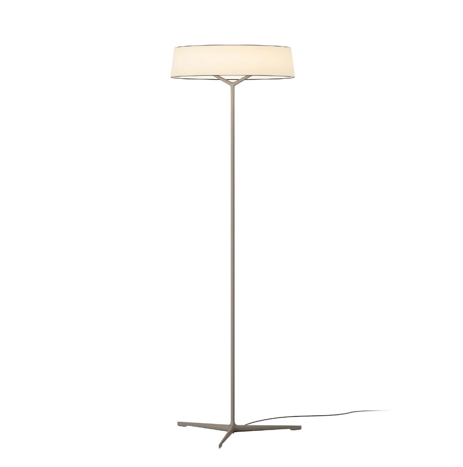 Grey floor lamp with visible cord and radial feet