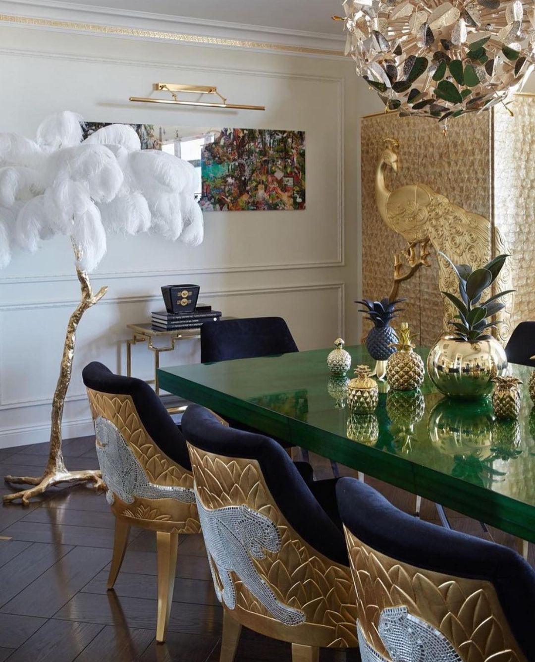 Ostrich Feather Brass Floor Lamp - Cueteks