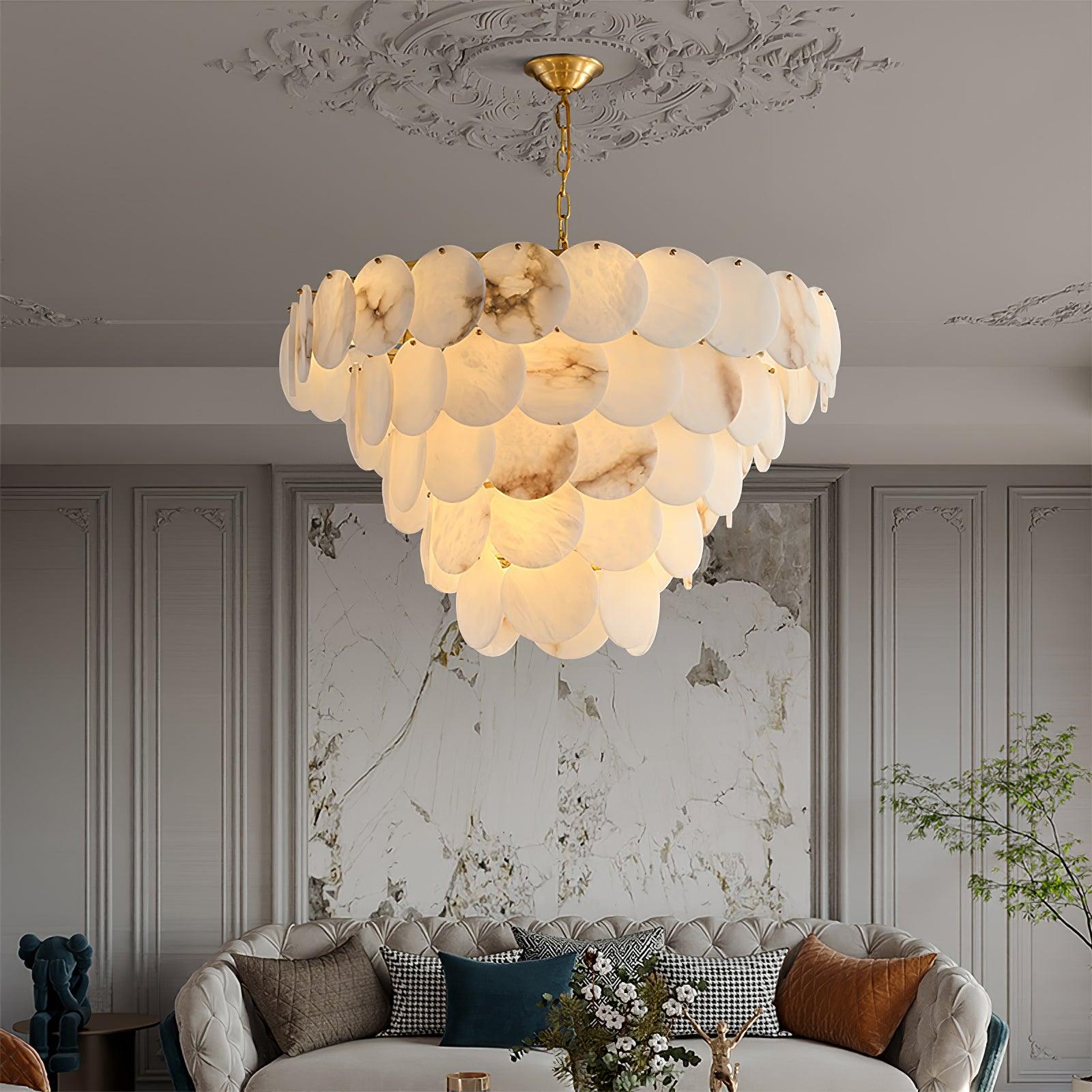 Alabaster Shell Brass Chandelier - Cueteks