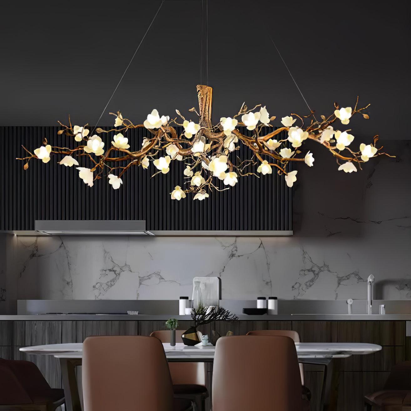 Flower Bloom Branch Brass Chandelier - Cueteks