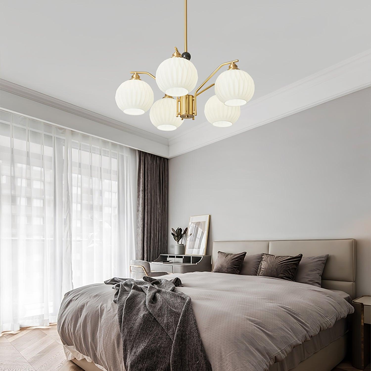 Ribbed Glass Gold Chandelier - Cueteks