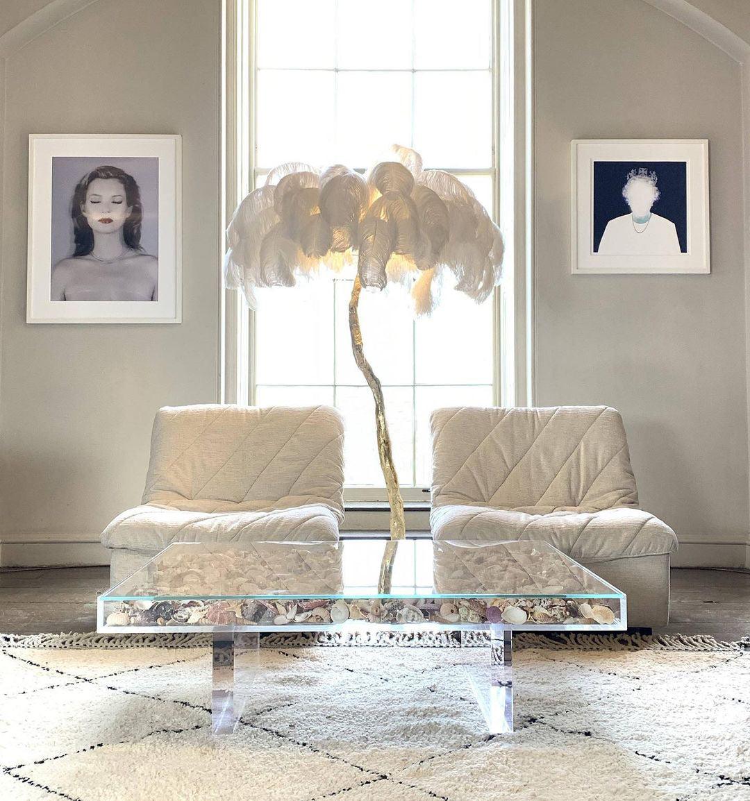 Ostrich Feather Brass Floor Lamp - Cueteks