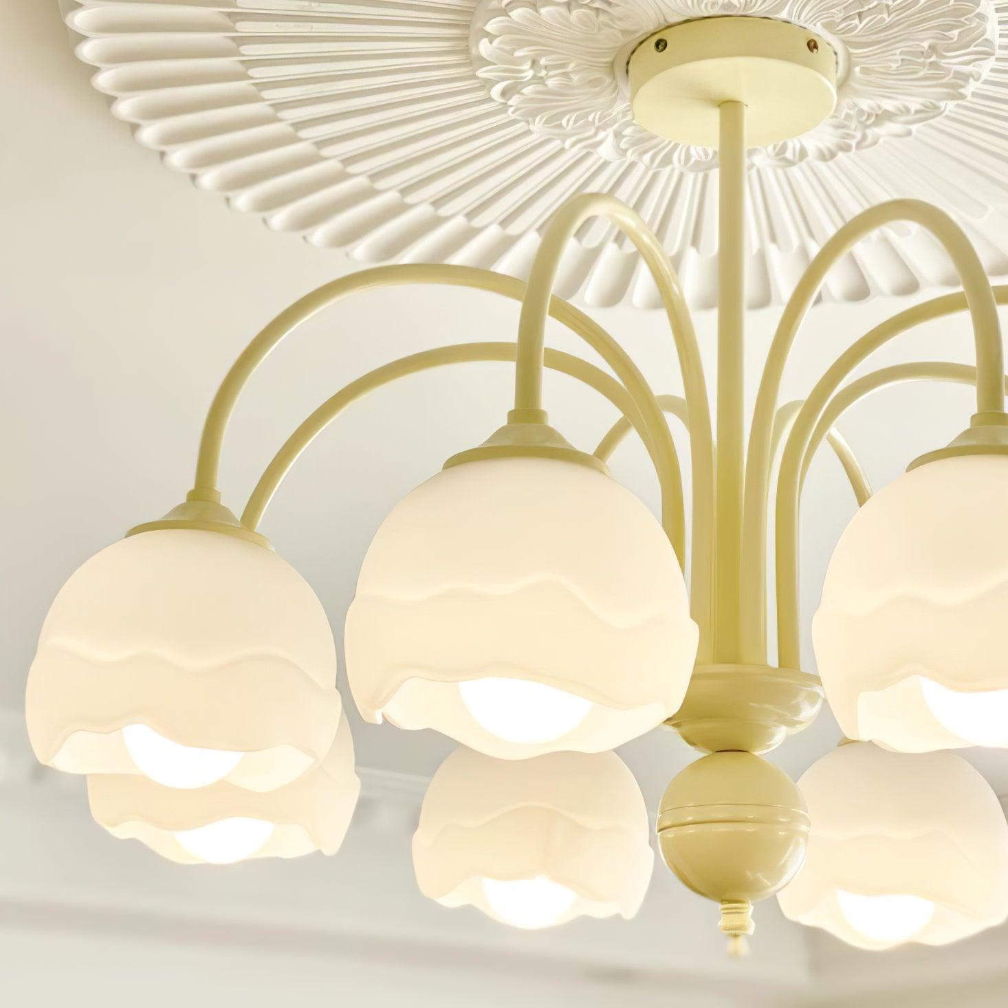 Creamy chandelier with white glass shades