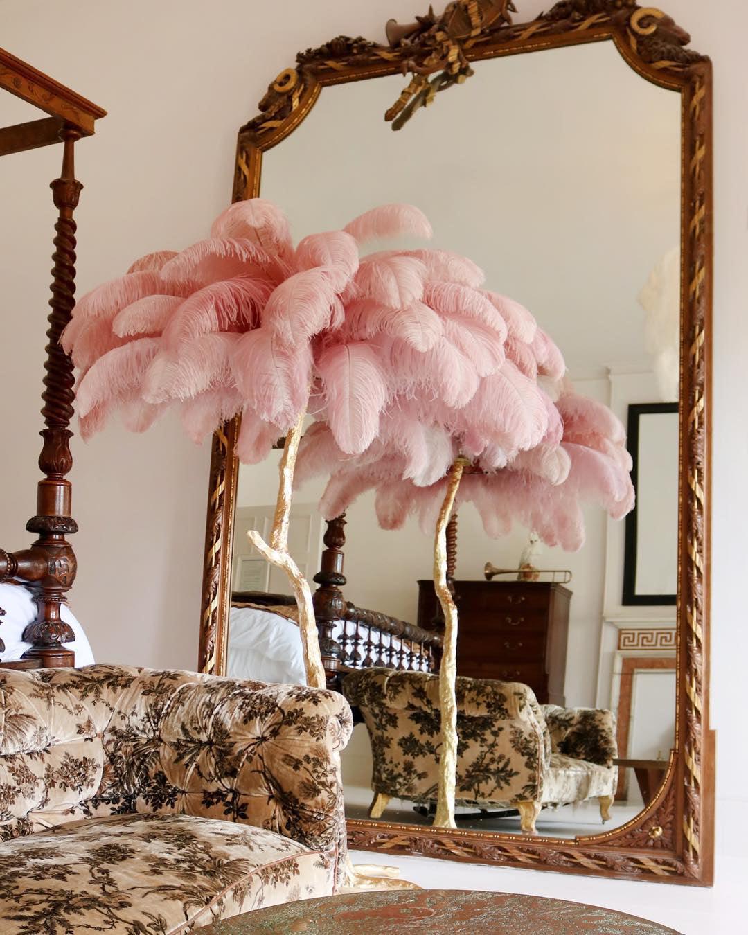 Ostrich Feather Brass Floor Lamp - Cueteks