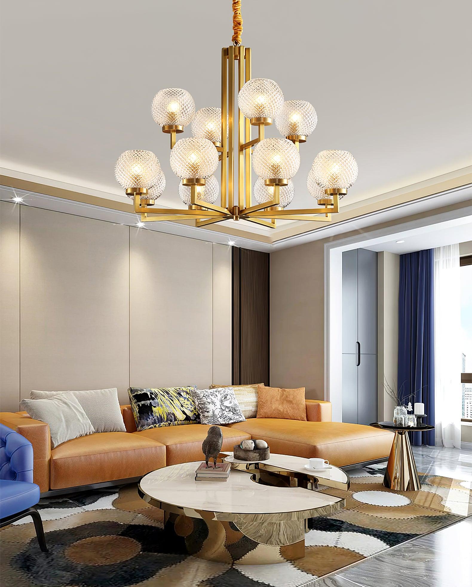 Ribbed Glass Brass Chandelier - Cueteks