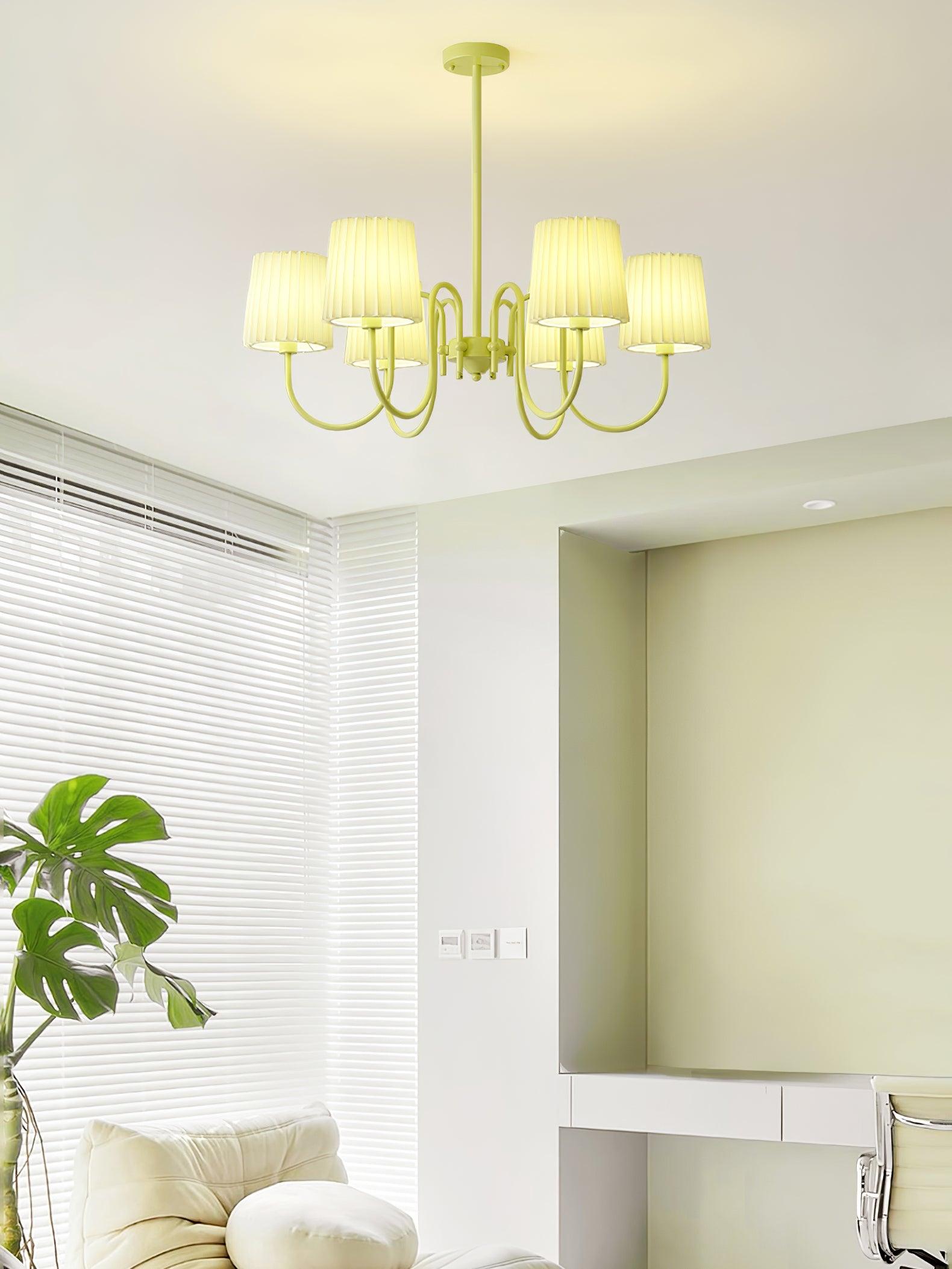 Pleated Fabric Matcha Chandelier - Cueteks
