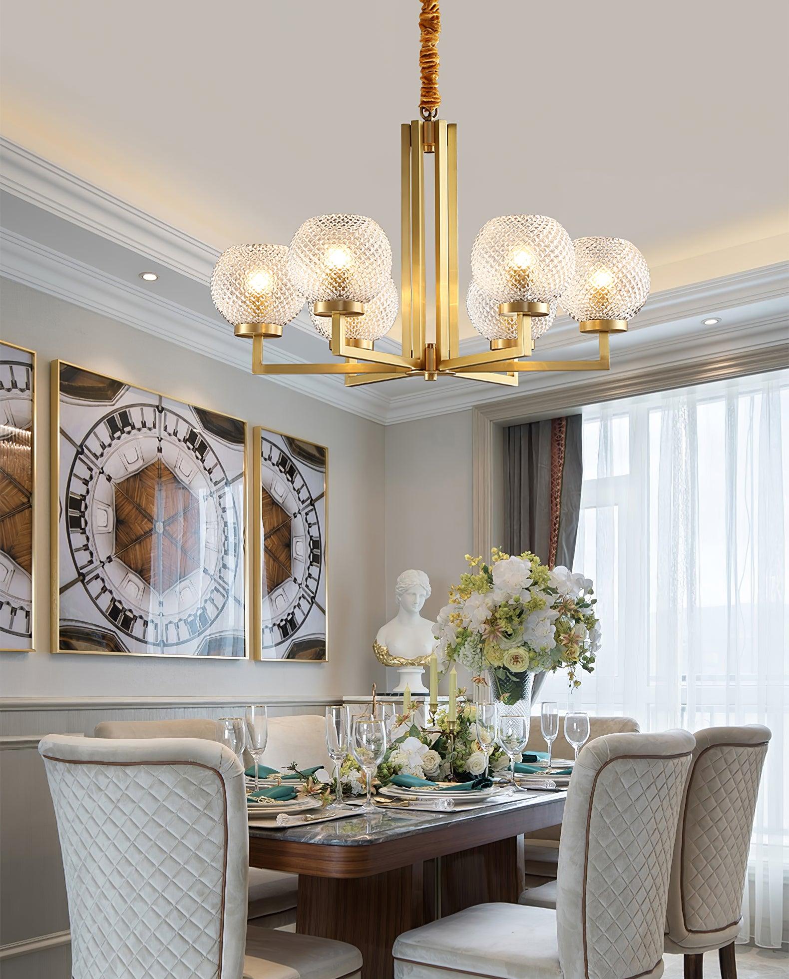 Ribbed Glass Brass Chandelier - Cueteks
