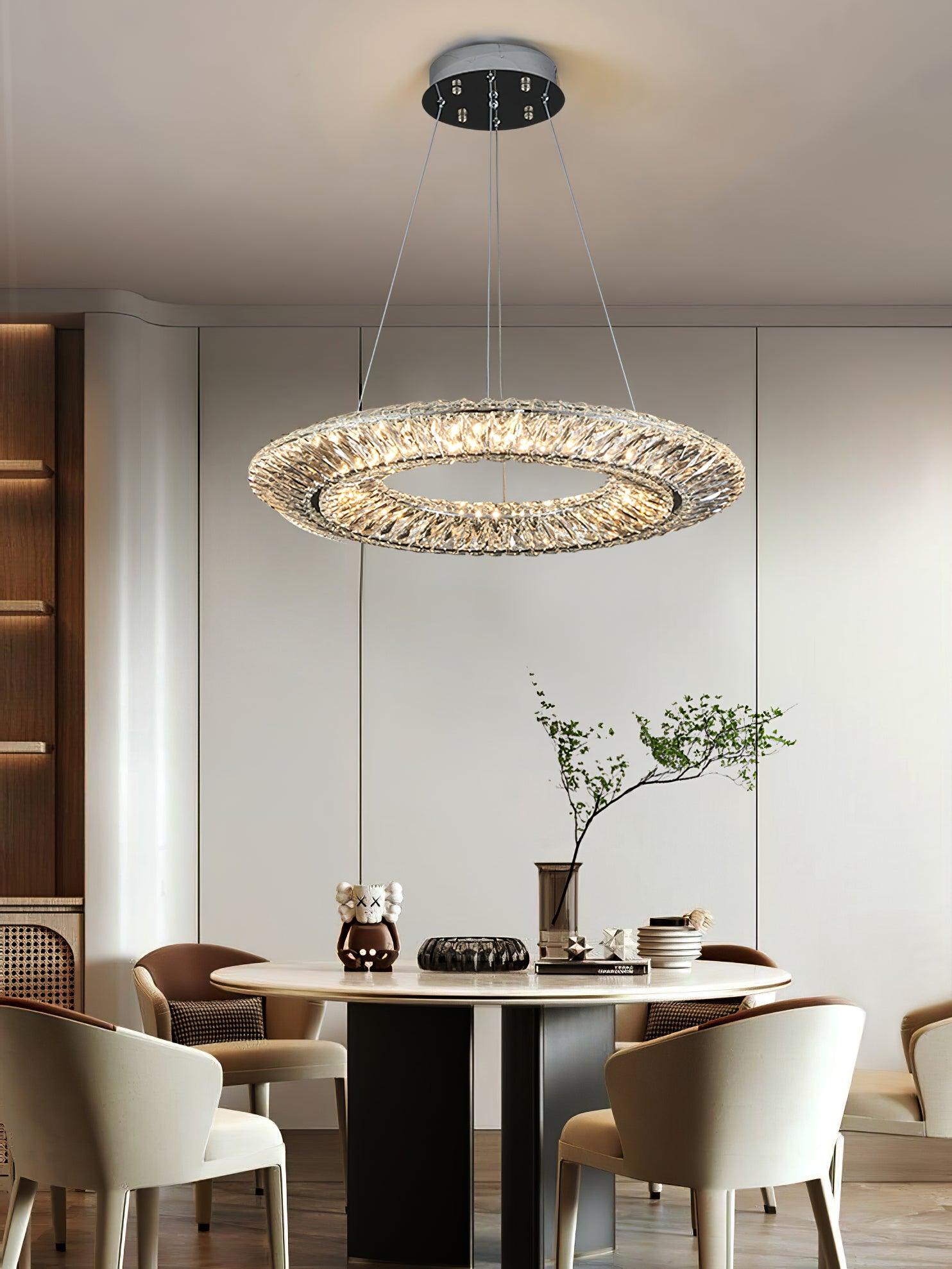 Single crystal ring above a dining table