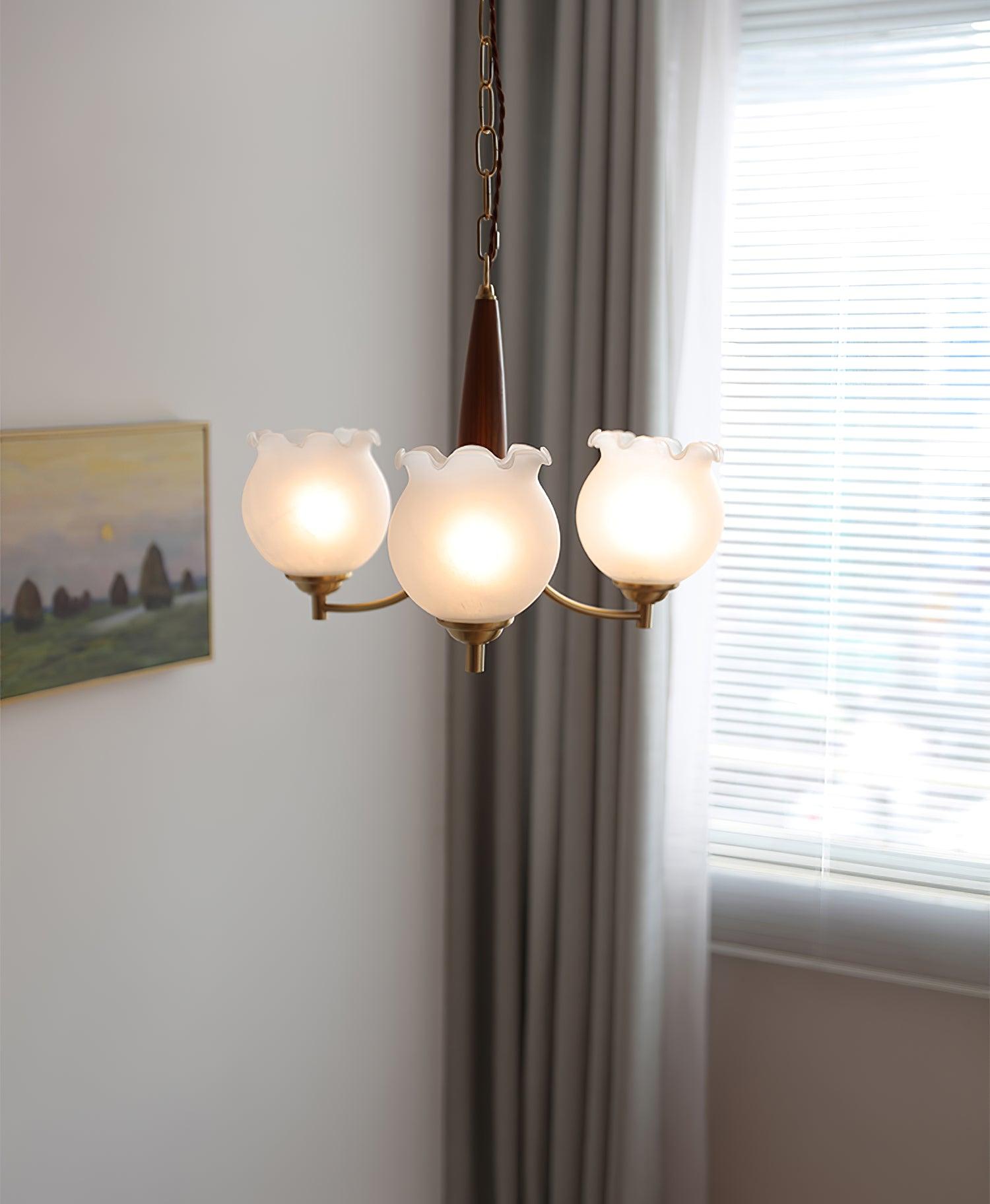 Tulips Glass Wood Chandelier - Cueteks