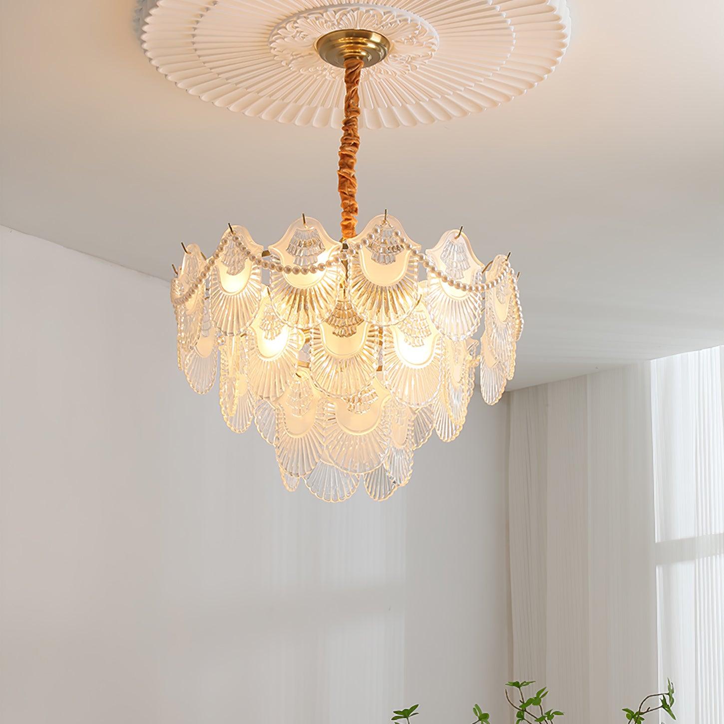 Pearl Glass Shell Chandelier - Cueteks
