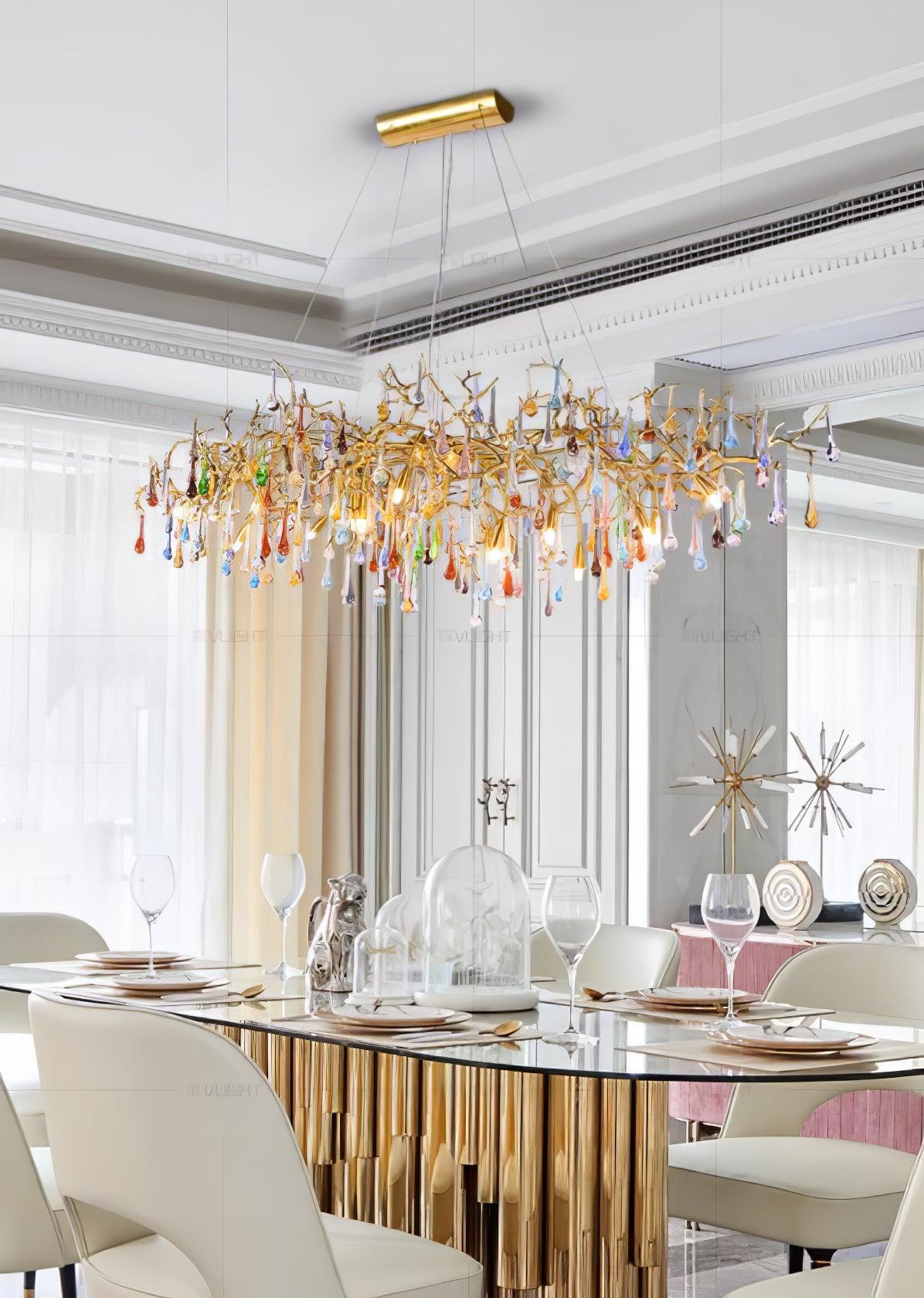 Colorful Raindrop Brass Branch Chandelier - Cueteks