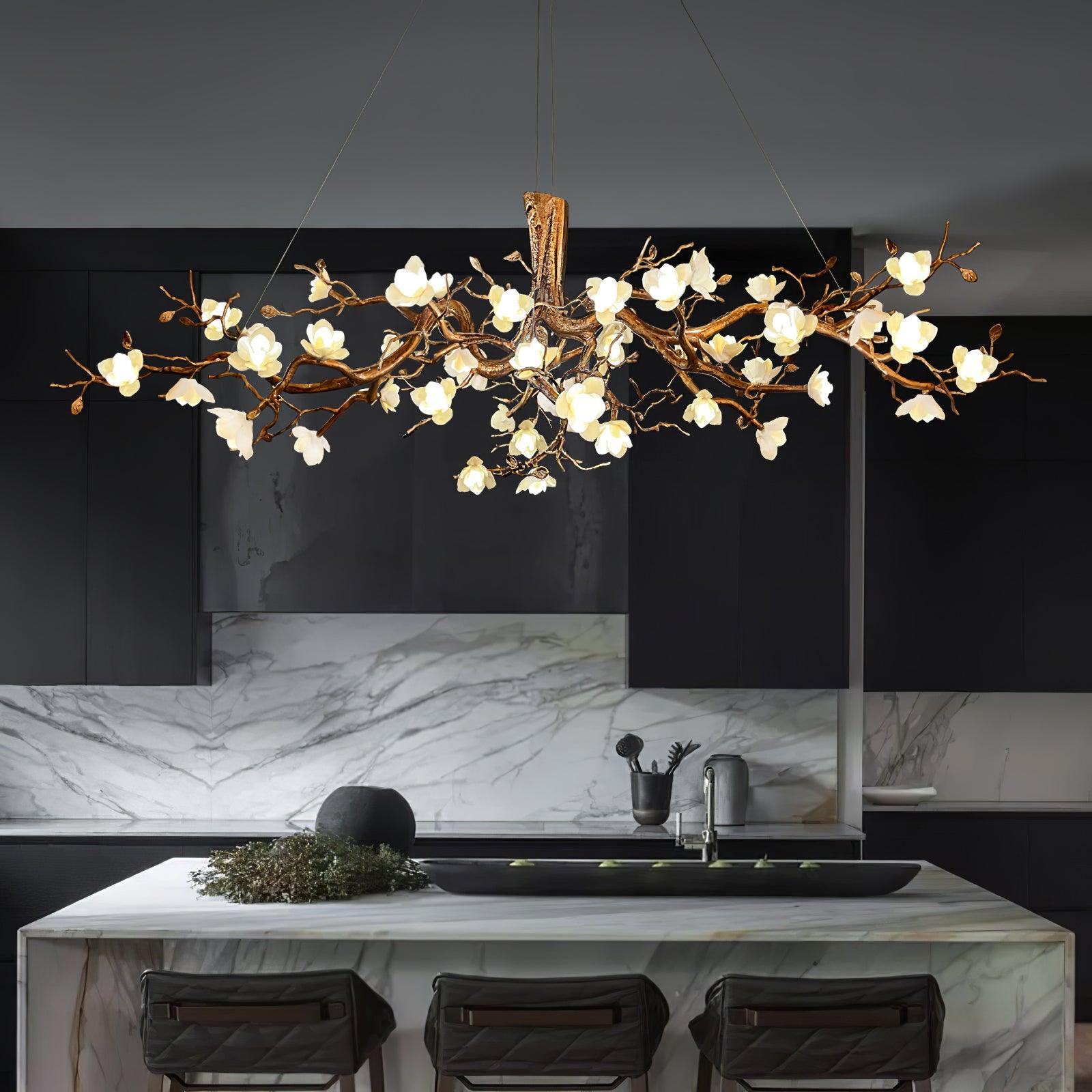 Flower Bloom Branch Brass Chandelier - Cueteks